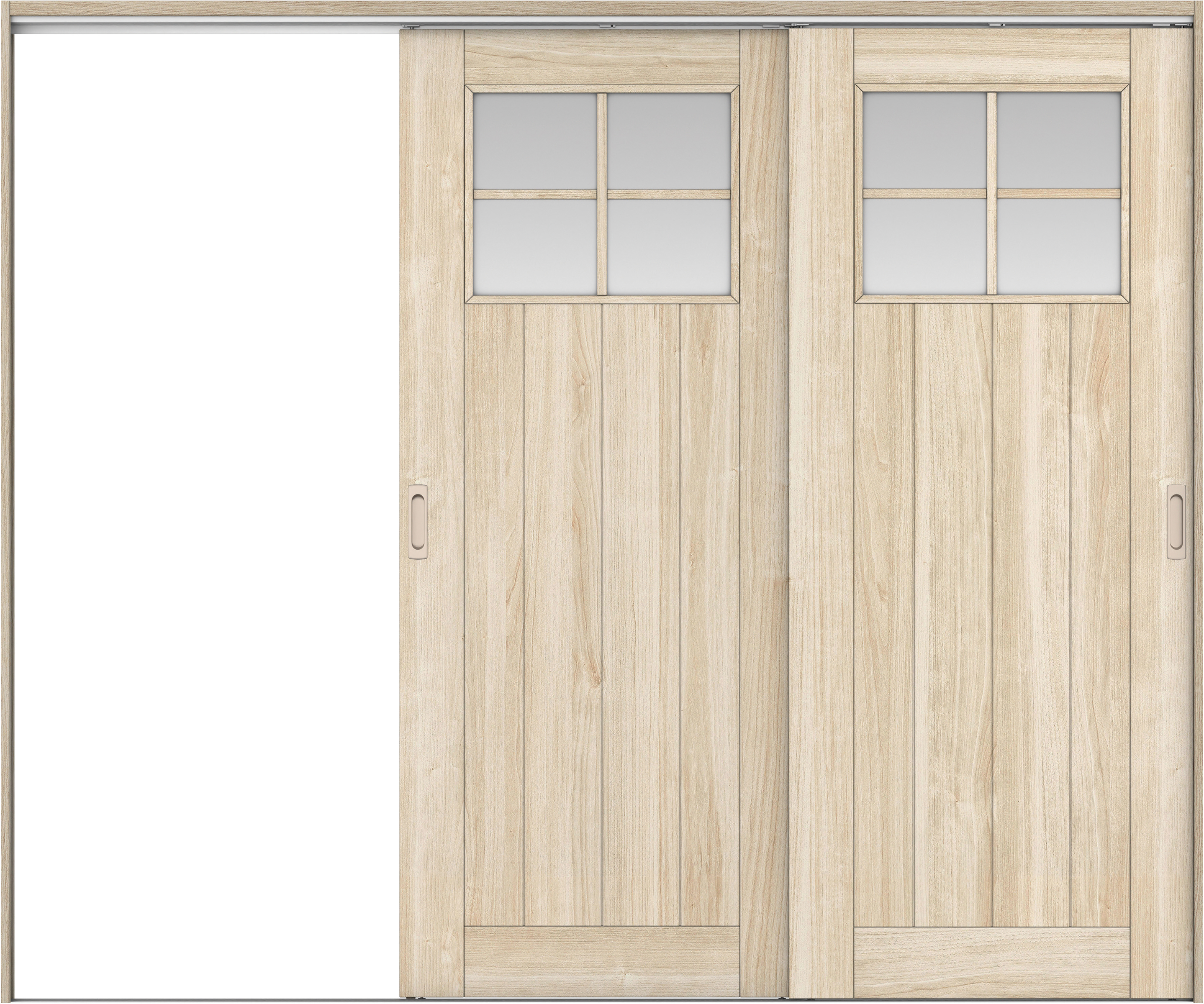 リビングドア　イエリア　吊戸・２枚片引　扉セット　１Ｓデザイン　２４３７幅用　２０００高　〈コットンベージュ柄〉　左引用　錠なし　ラクラクローズ付用