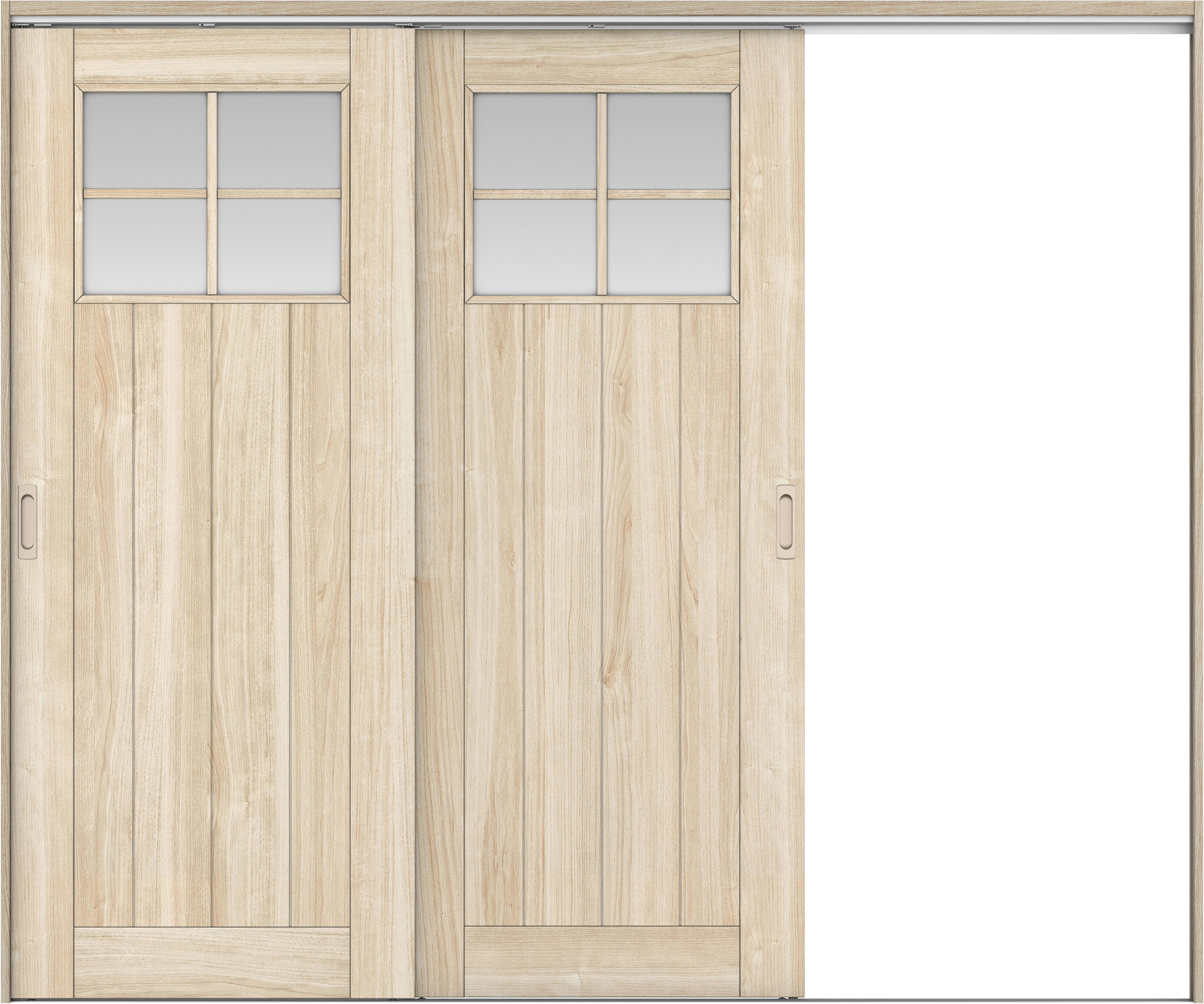 リビングドア　イエリア　吊戸・２枚片引　扉セット　１Ｓデザイン　２４３７幅用　２０００高　〈コットンベージュ柄〉　右引用　錠なし　ラクラクローズ付用