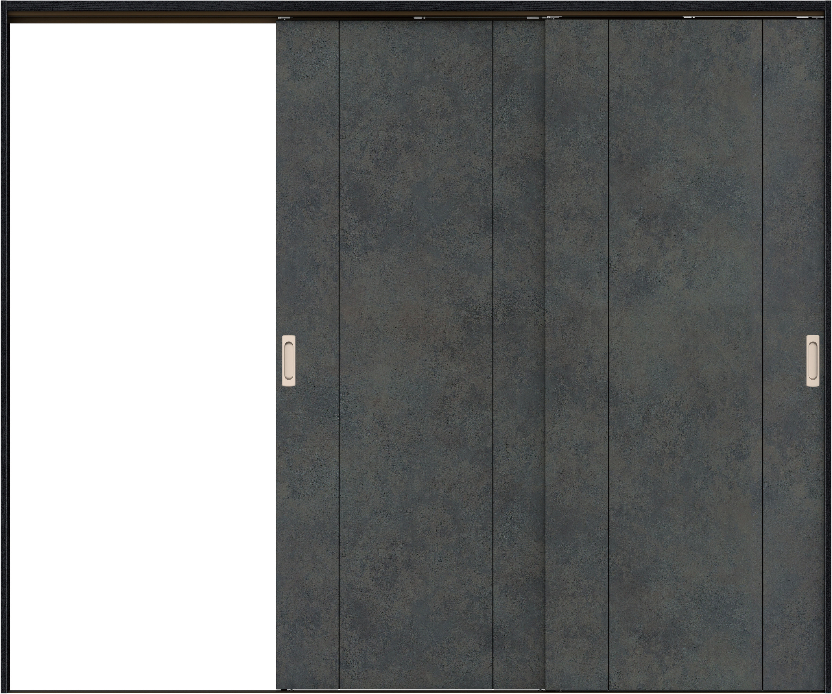 リビングドア　イエリア　吊戸・２枚片引　扉セット　１Ｐデザイン　２４３７幅用　２０００高　〈アイアンブラック柄〉　左引用　錠なし　ラクラクローズ付用