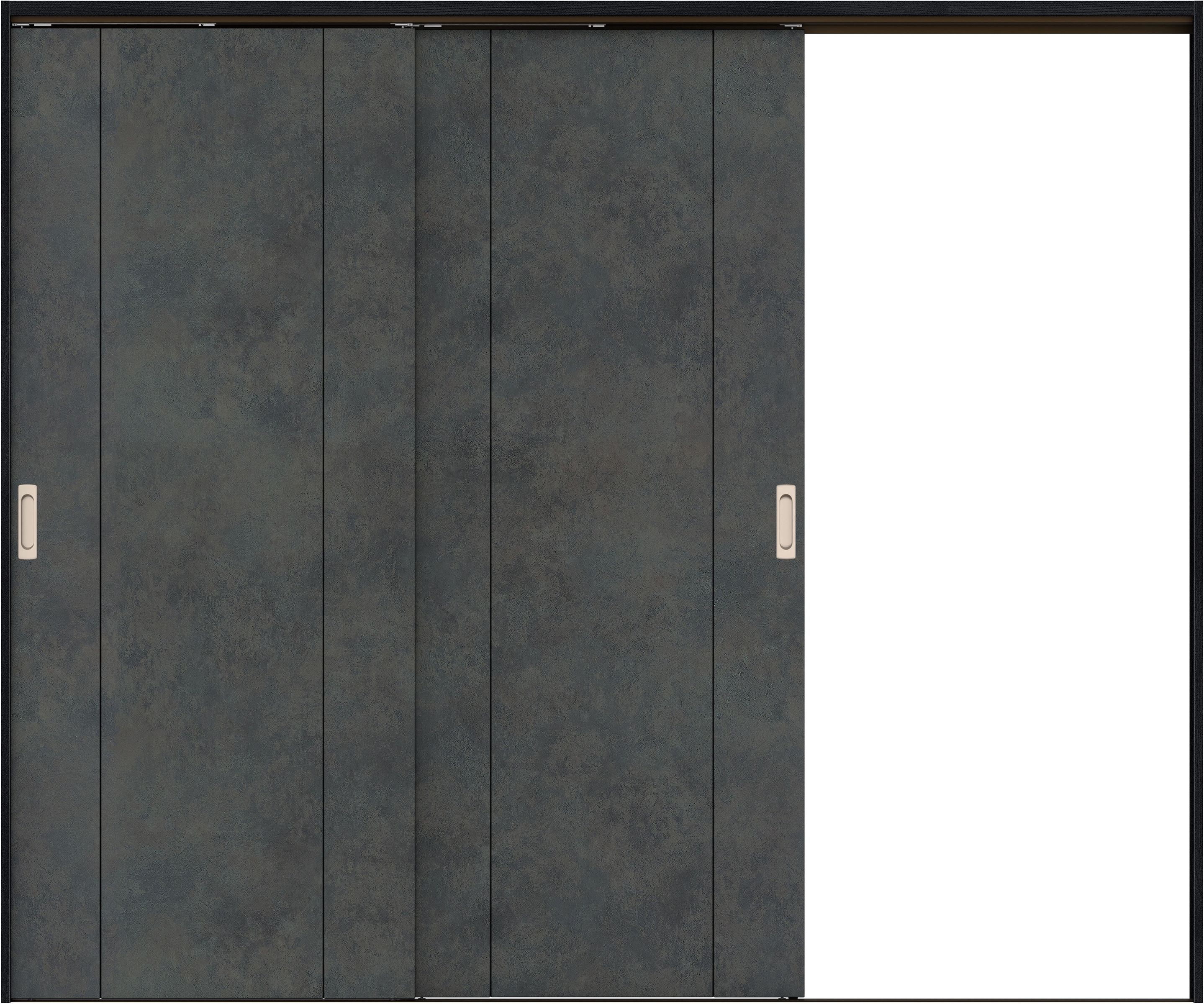 リビングドア　イエリア　吊戸・２枚片引　扉セット　１Ｐデザイン　２４３７幅用　２０００高　〈アイアンブラック柄〉　右引用　錠なし　ラクラクローズ付用