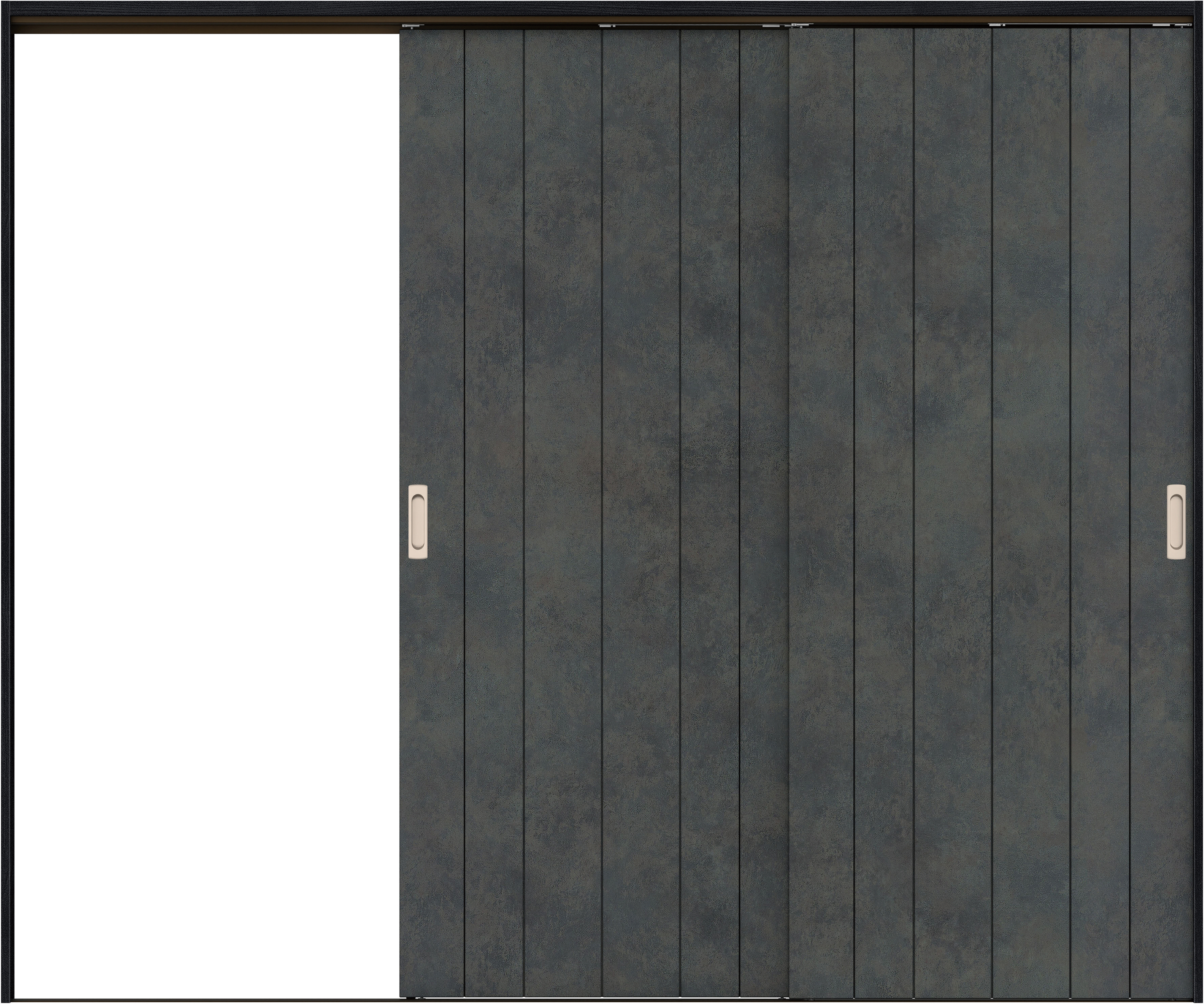 リビングドア　イエリア　吊戸・２枚片引　扉セット　０Ｓデザイン　２４３７幅用　２０００高　〈アイアンブラック柄〉　左引用　錠なし　ラクラクローズ付用