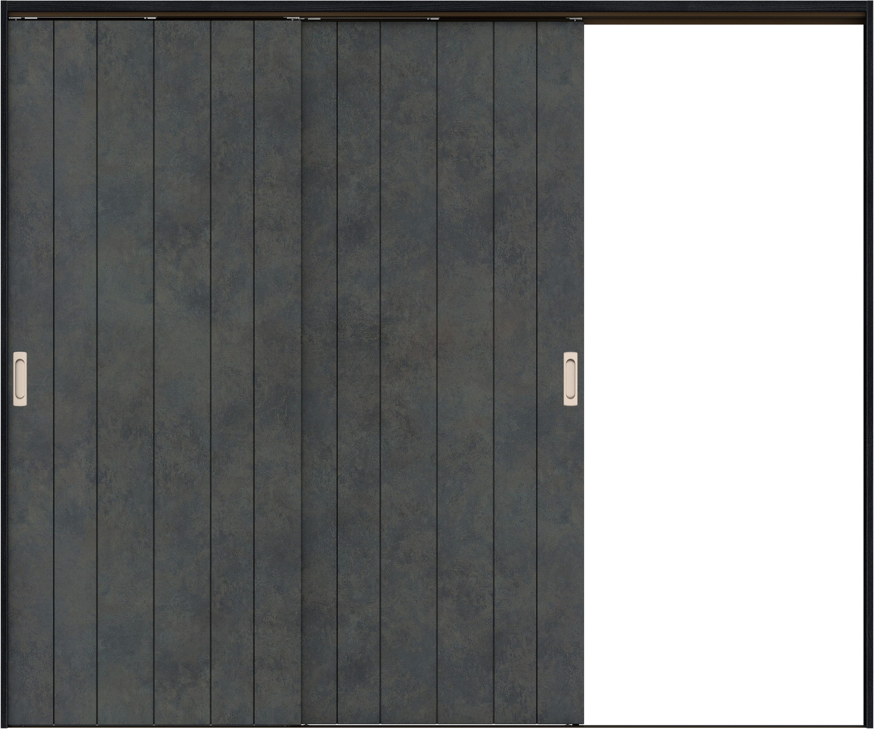 リビングドア　イエリア　吊戸・２枚片引　扉セット　０Ｓデザイン　２４３７幅用　２０００高　〈アイアンブラック柄〉　右引用　錠なし　ラクラクローズ付用