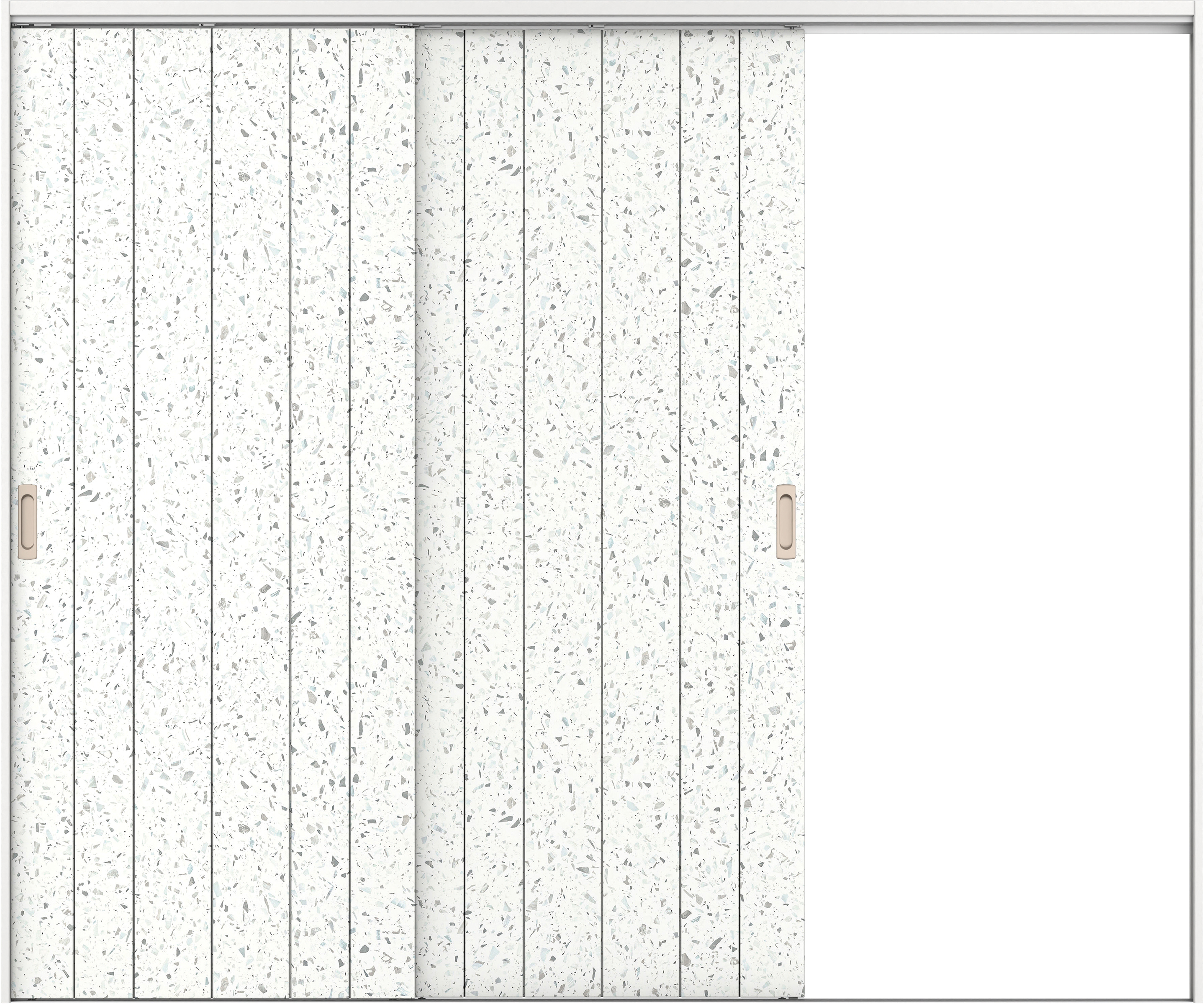 リビングドア　イエリア　吊戸・２枚片引　扉セット　０Ｓデザイン　２４３７幅用　２０００高　〈テラゾホワイト柄〉　右引用　錠なし　ラクラクローズ付用