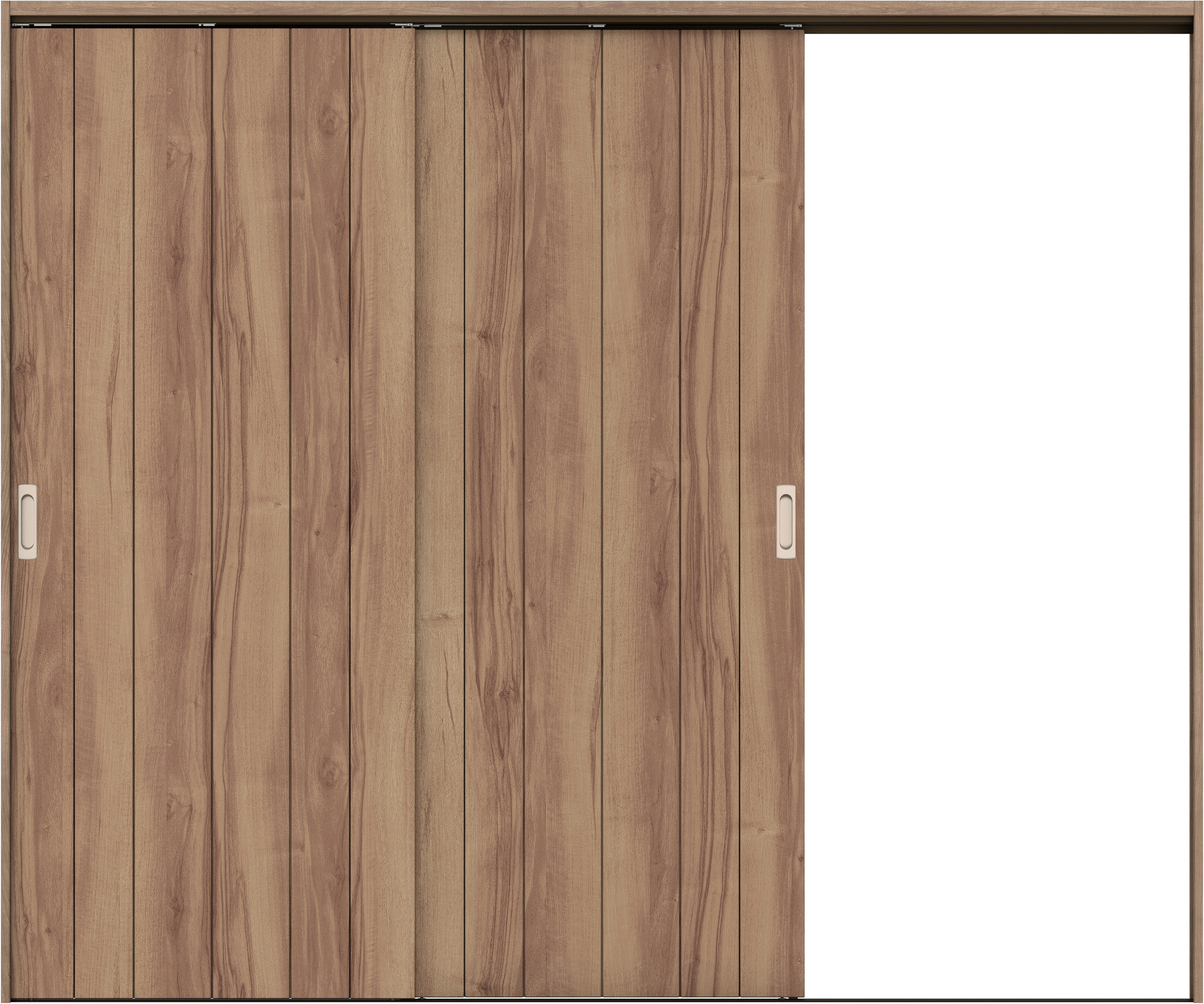 リビングドア　イエリア　吊戸・２枚片引　扉セット　０Ｓデザイン　２４３７幅用　２０００高　〈バームブラウン柄〉　右引用　錠なし　ラクラクローズ付用