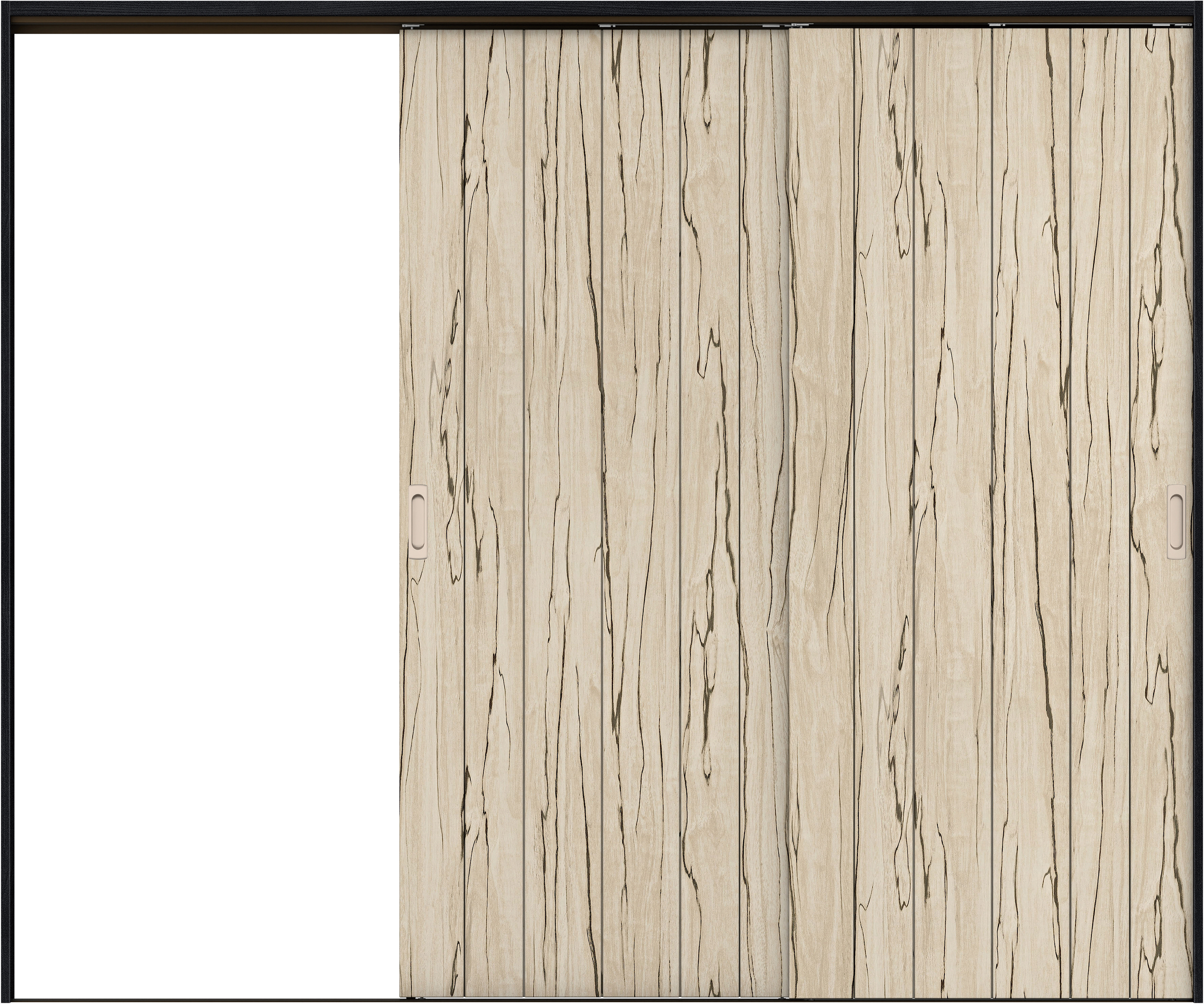 リビングドア　イエリア　吊戸・２枚片引　扉セット　０Ｓデザイン　２４３７幅用　２０００高　〈スロウベージュ柄〉　左引用　錠なし　ラクラクローズ付用