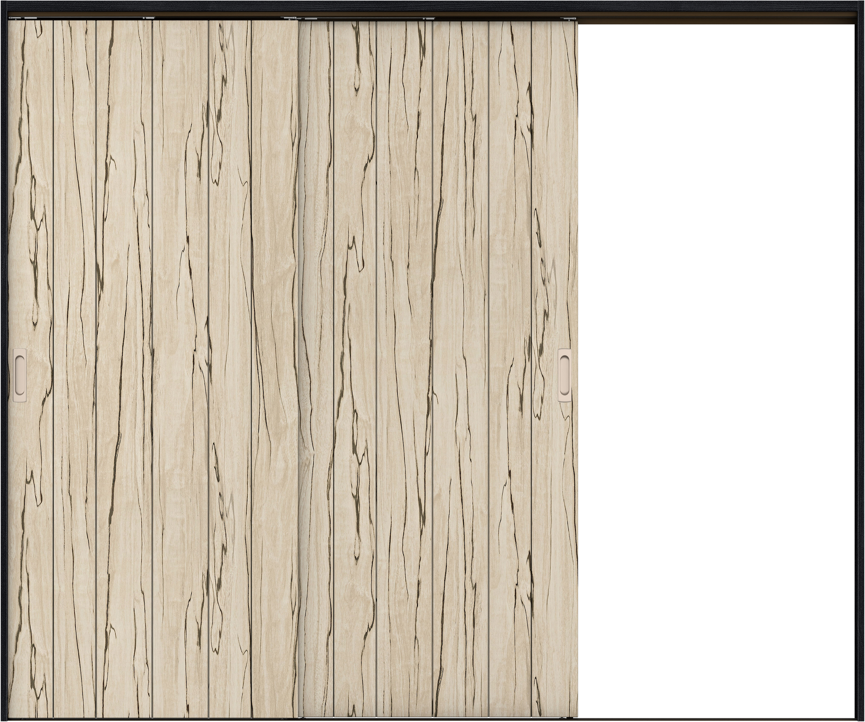 リビングドア　イエリア　吊戸・２枚片引　扉セット　０Ｓデザイン　２４３７幅用　２０００高　〈スロウベージュ柄〉　右引用　錠なし　ラクラクローズ付用