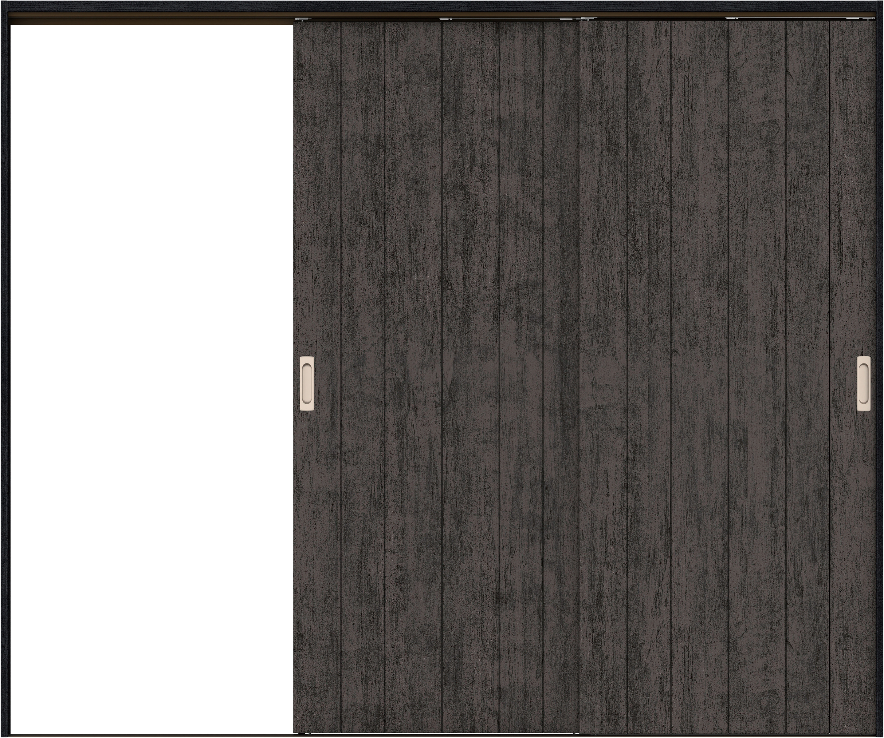 リビングドア　イエリア　吊戸・２枚片引　扉セット　０Ｓデザイン　２４３７幅用　２０００高　〈ドライブラック柄〉　左引用　錠なし　ラクラクローズ付用