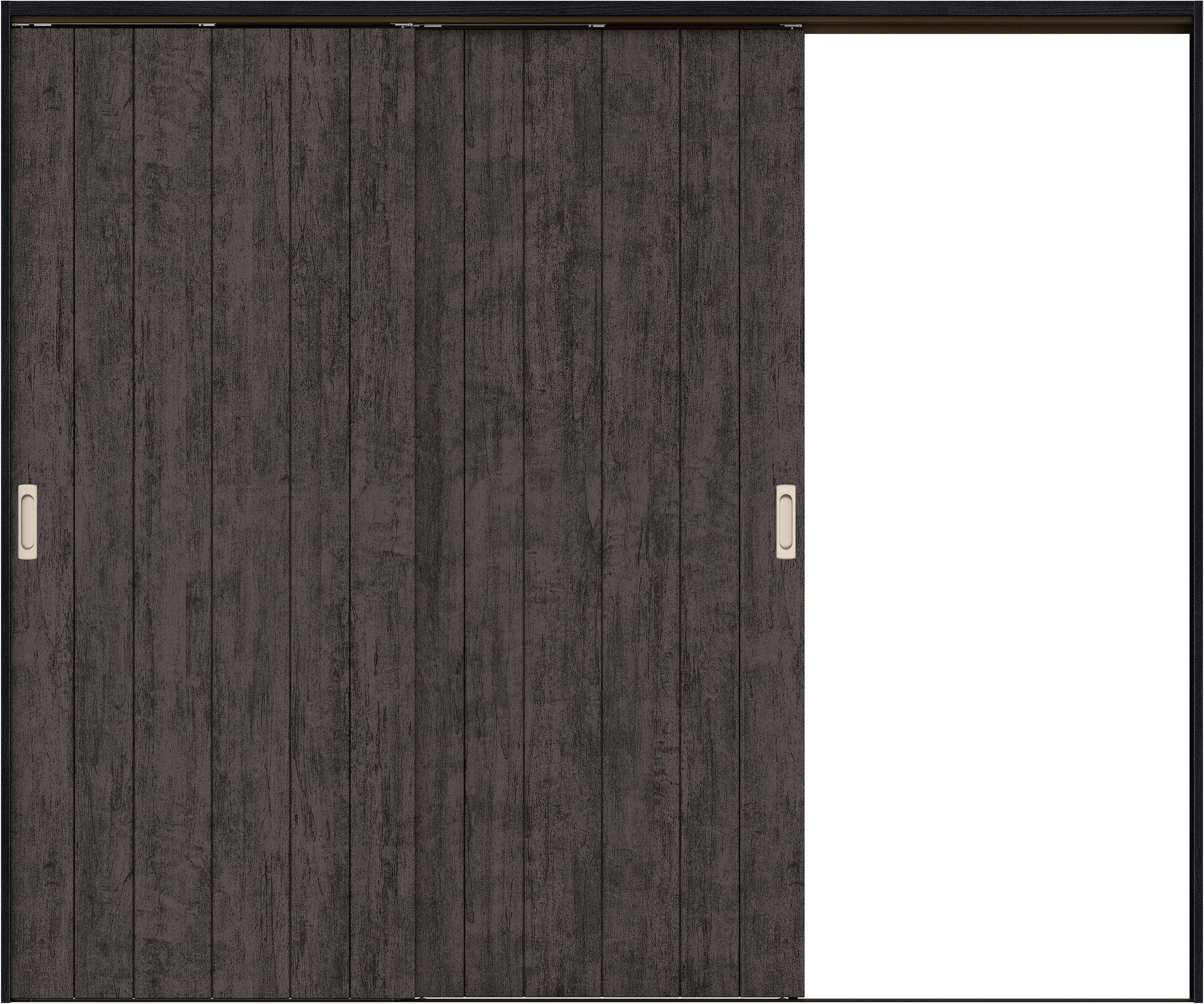 リビングドア　イエリア　吊戸・２枚片引　扉セット　０Ｓデザイン　２４３７幅用　２０００高　〈ドライブラック柄〉　右引用　錠なし　ラクラクローズ付用