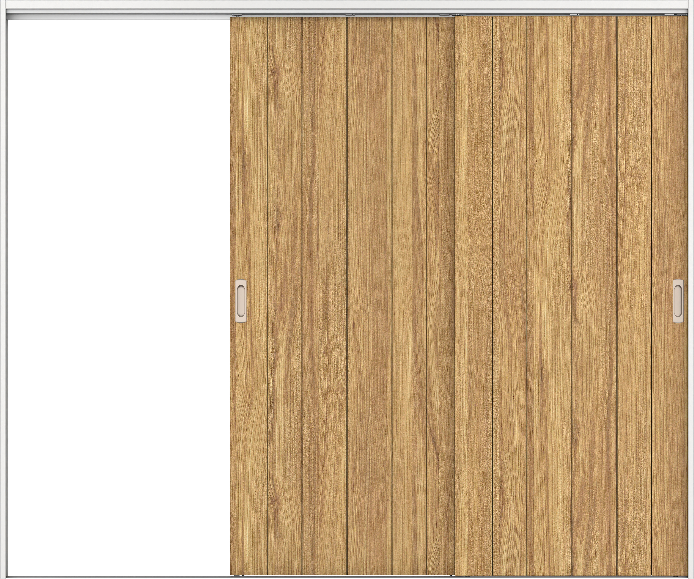 リビングドア　イエリア　吊戸・２枚片引　扉セット　０Ｓデザイン　２４３７幅用　２０００高　〈シナモンブラウン柄〉　左引用　錠なし　ラクラクローズ付用