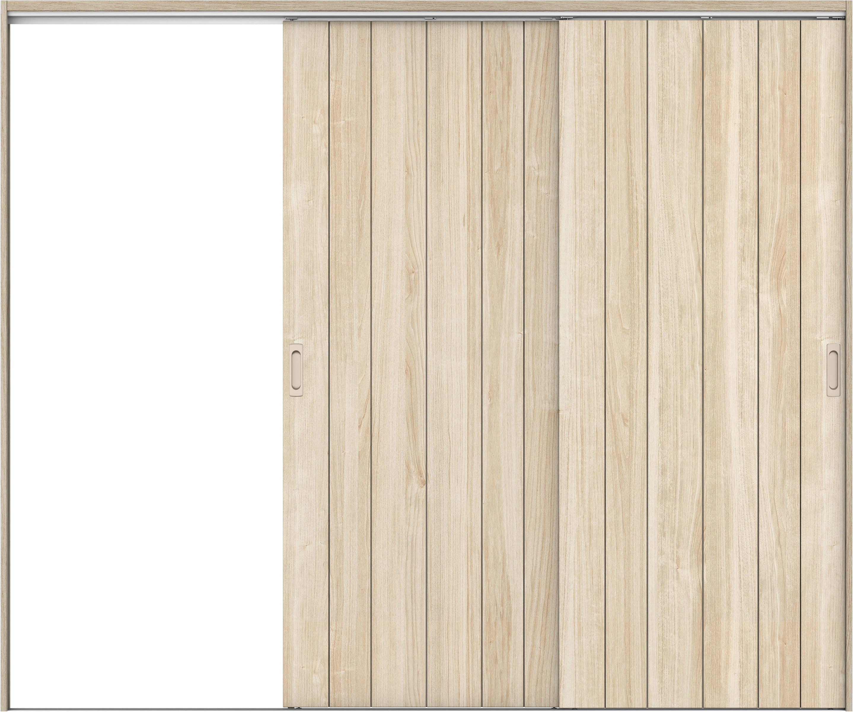 リビングドア　イエリア　吊戸・２枚片引　扉セット　０Ｓデザイン　２４３７幅用　２０００高　〈コットンベージュ柄〉　左引用　錠なし　ラクラクローズ付用