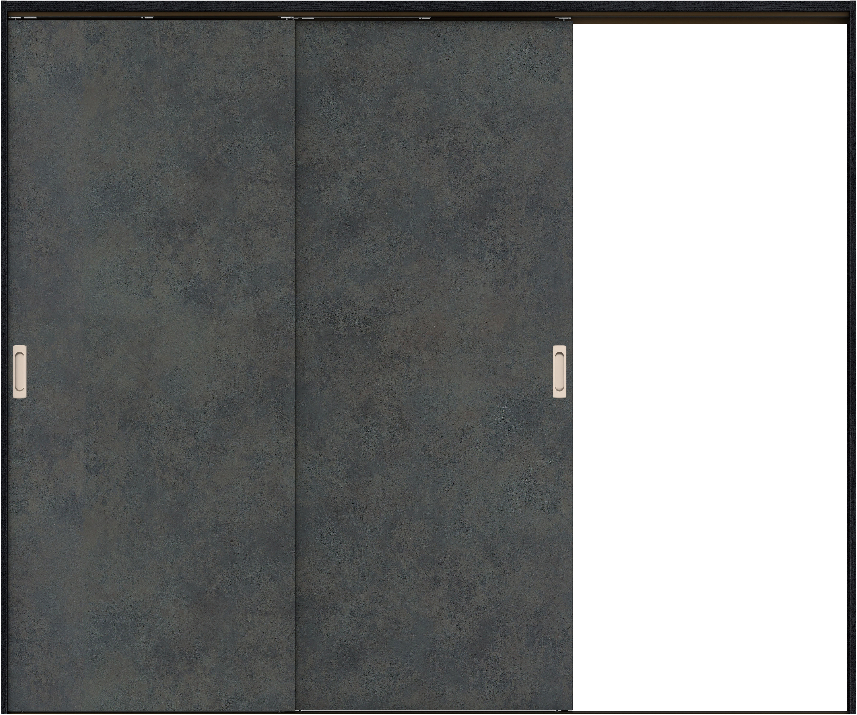 リビングドア　イエリア　吊戸・２枚片引　扉セット　００デザイン　２４３７幅用　２０００高　〈アイアンブラック柄〉　右引用　錠なし　ラクラクローズ付用