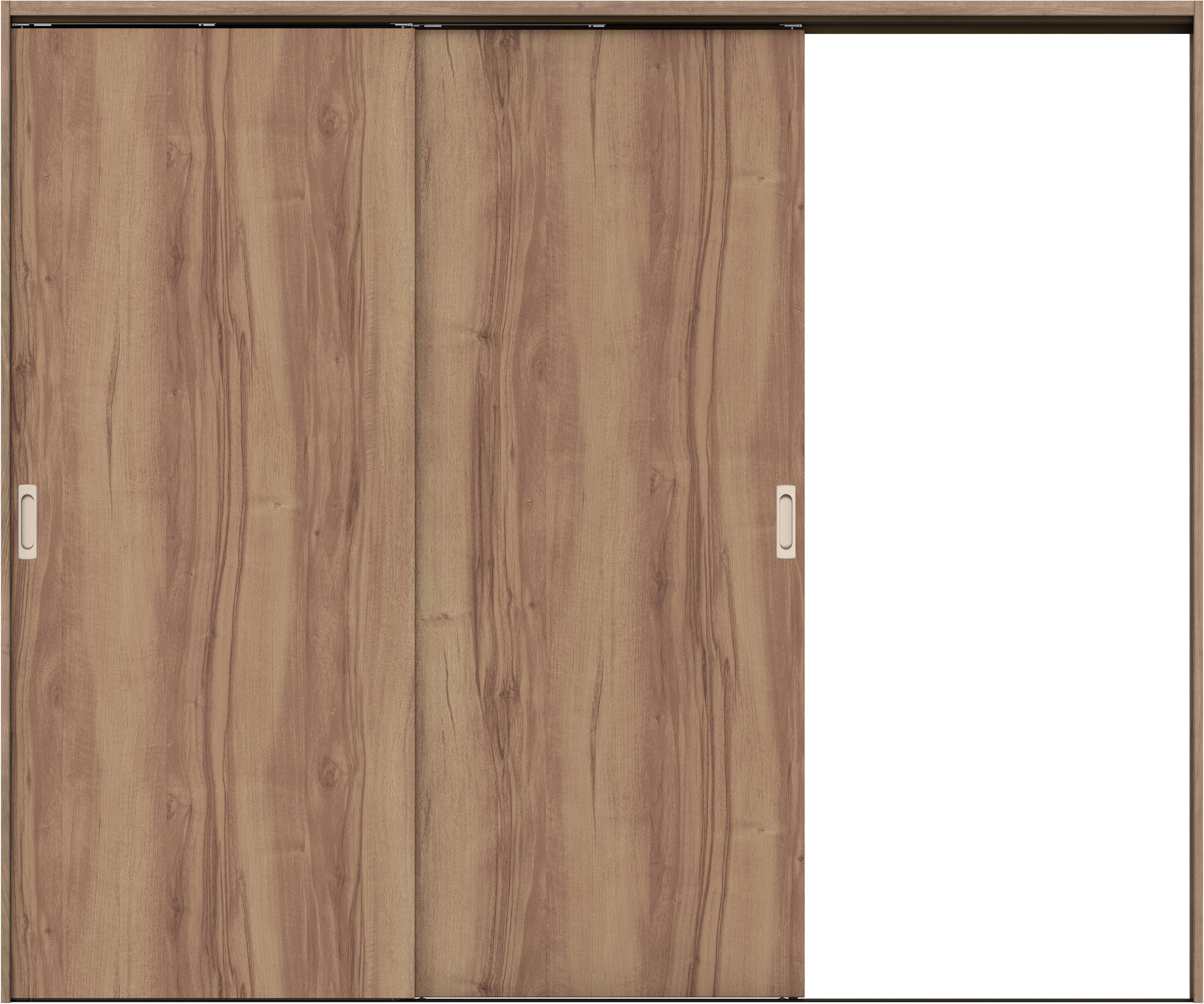 リビングドア　イエリア　吊戸・２枚片引　扉セット　００デザイン　２４３７幅用　２０００高　〈バームブラウン柄〉　右引用　錠なし　ラクラクローズ付用