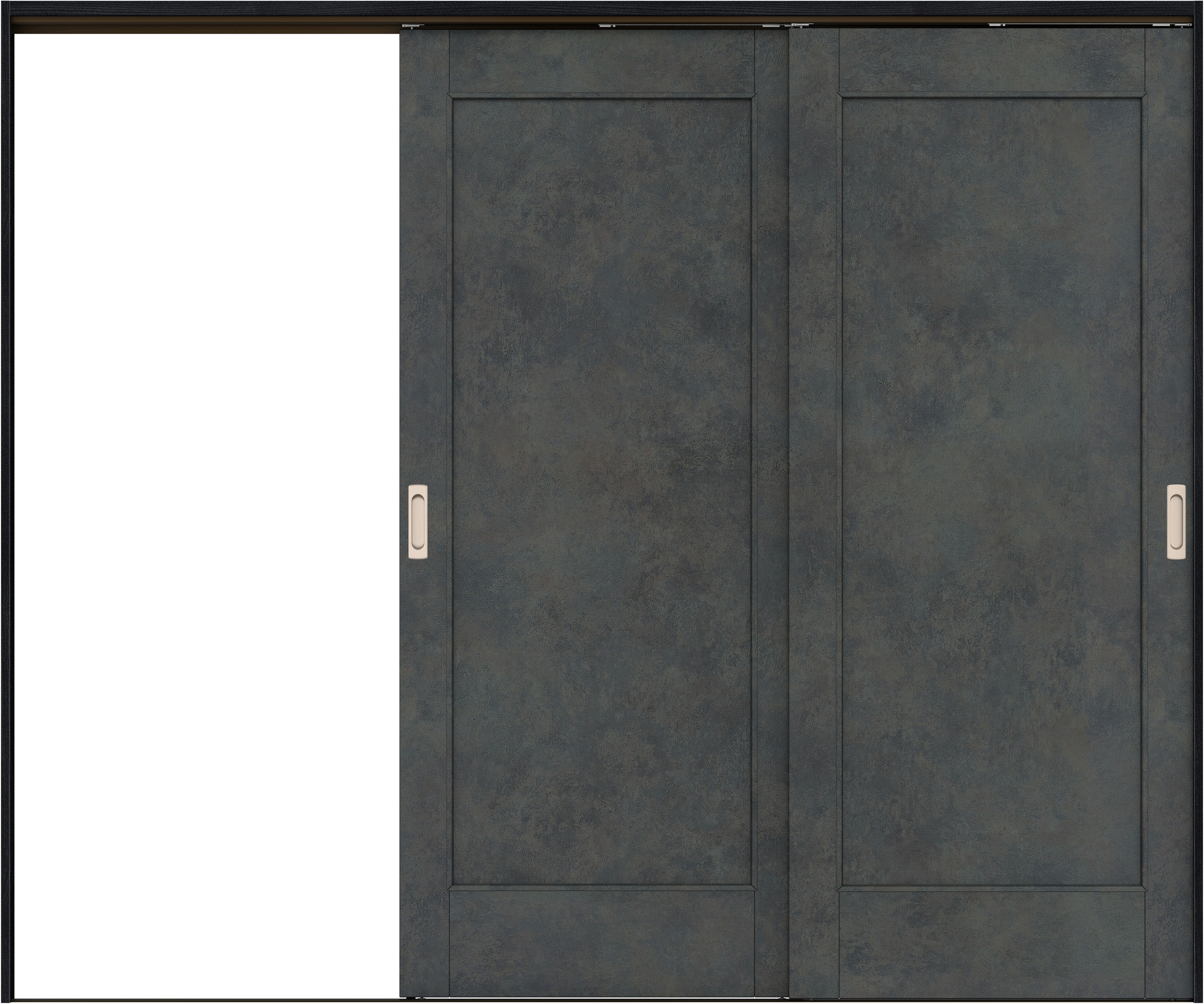 リビングドア　イエリア　吊戸・２枚片引　扉セット　０１デザイン　２４３７幅用　２０００高　〈アイアンブラック柄〉　左引用　錠なし　ラクラクローズ付用