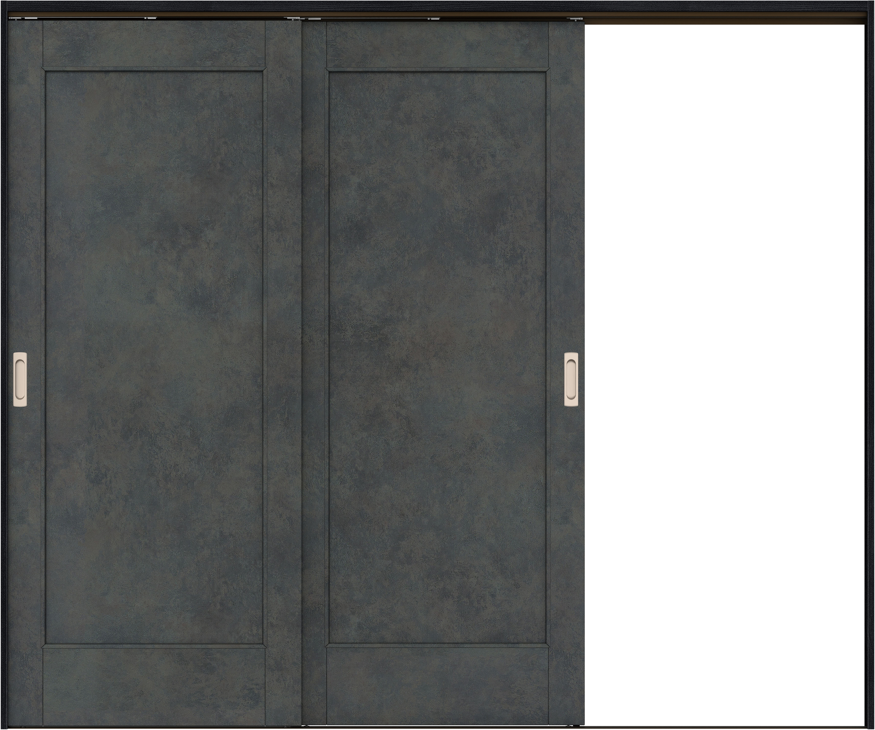 リビングドア　イエリア　吊戸・２枚片引　扉セット　０１デザイン　２４３７幅用　２０００高　〈アイアンブラック柄〉　右引用　錠なし　ラクラクローズ付用