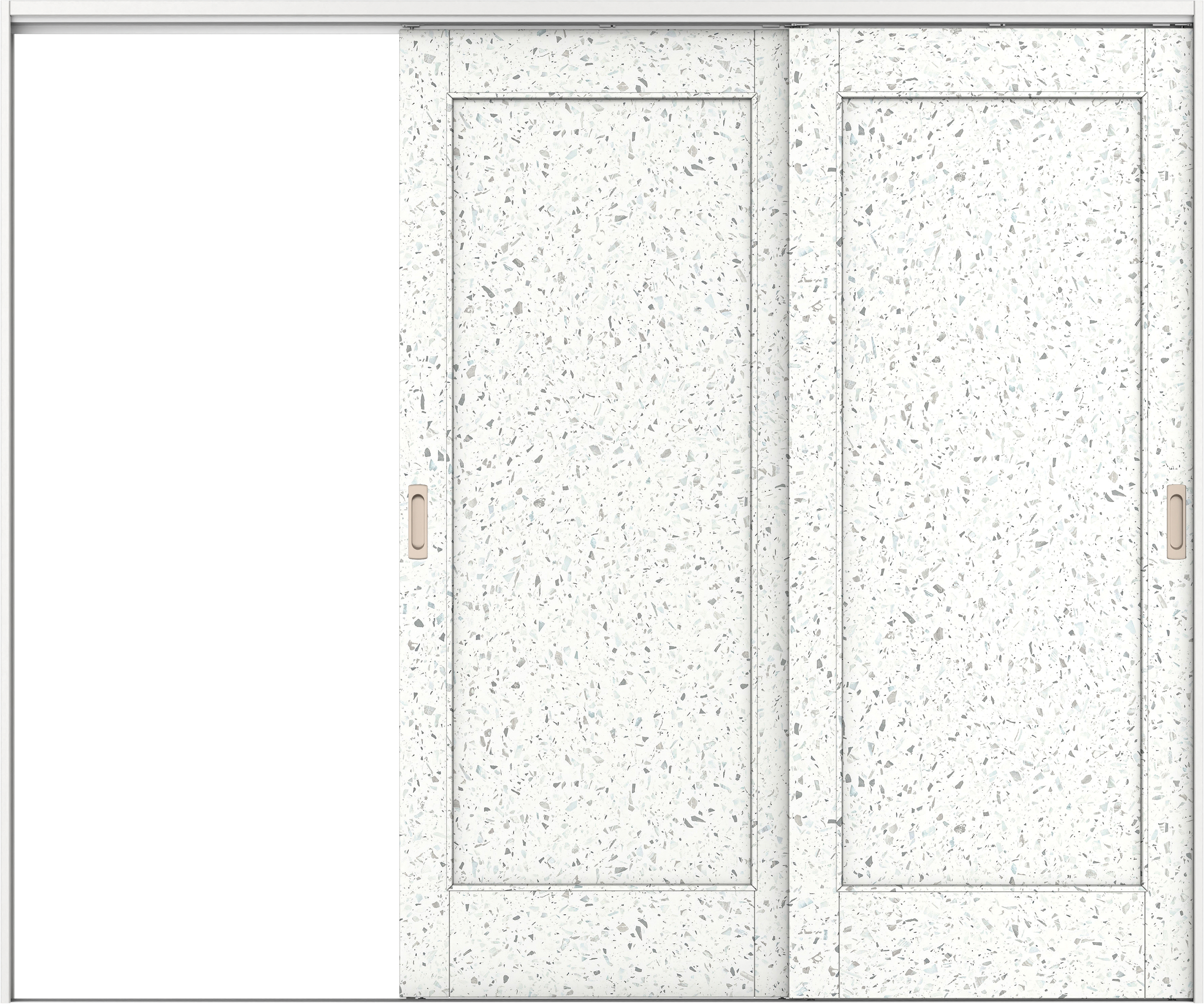 リビングドア　イエリア　吊戸・２枚片引　扉セット　０１デザイン　２４３７幅用　２０００高　〈テラゾホワイト柄〉　左引用　錠なし　ラクラクローズ付用