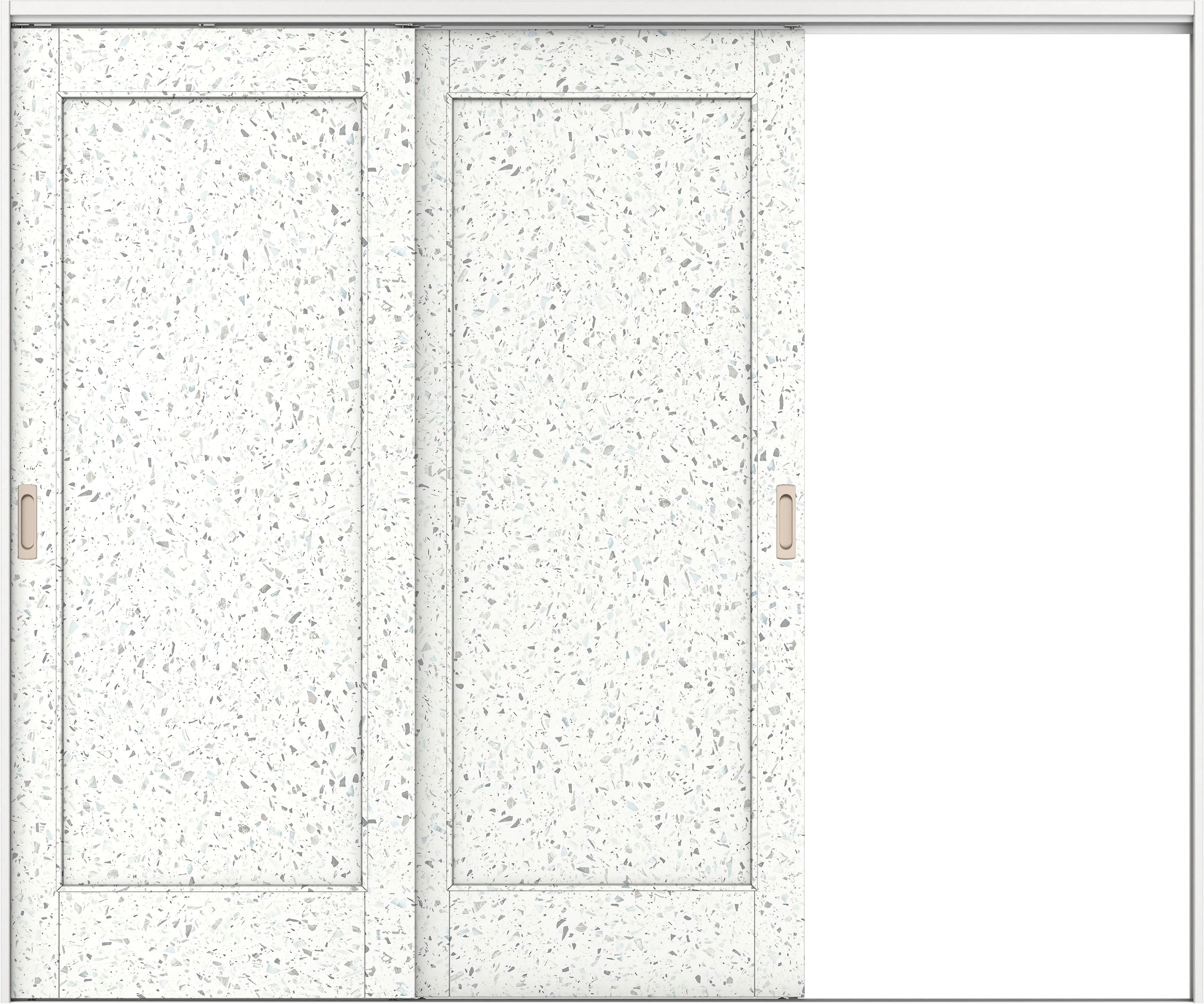 リビングドア　イエリア　吊戸・２枚片引　扉セット　０１デザイン　２４３７幅用　２０００高　〈テラゾホワイト柄〉　右引用　錠なし　ラクラクローズ付用