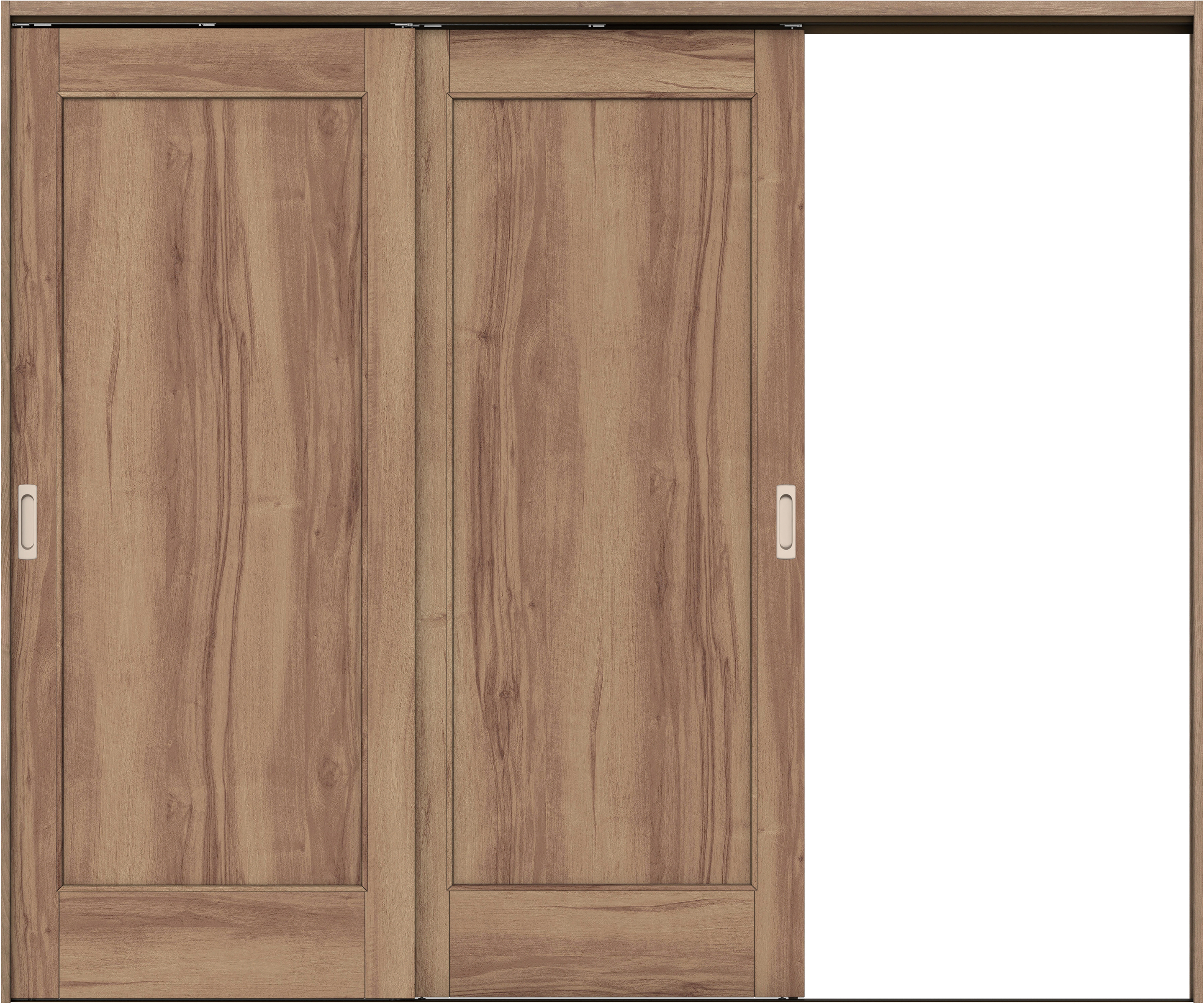 リビングドア　イエリア　吊戸・２枚片引　扉セット　０１デザイン　２４３７幅用　２０００高　〈バームブラウン柄〉　右引用　錠なし　ラクラクローズ付用