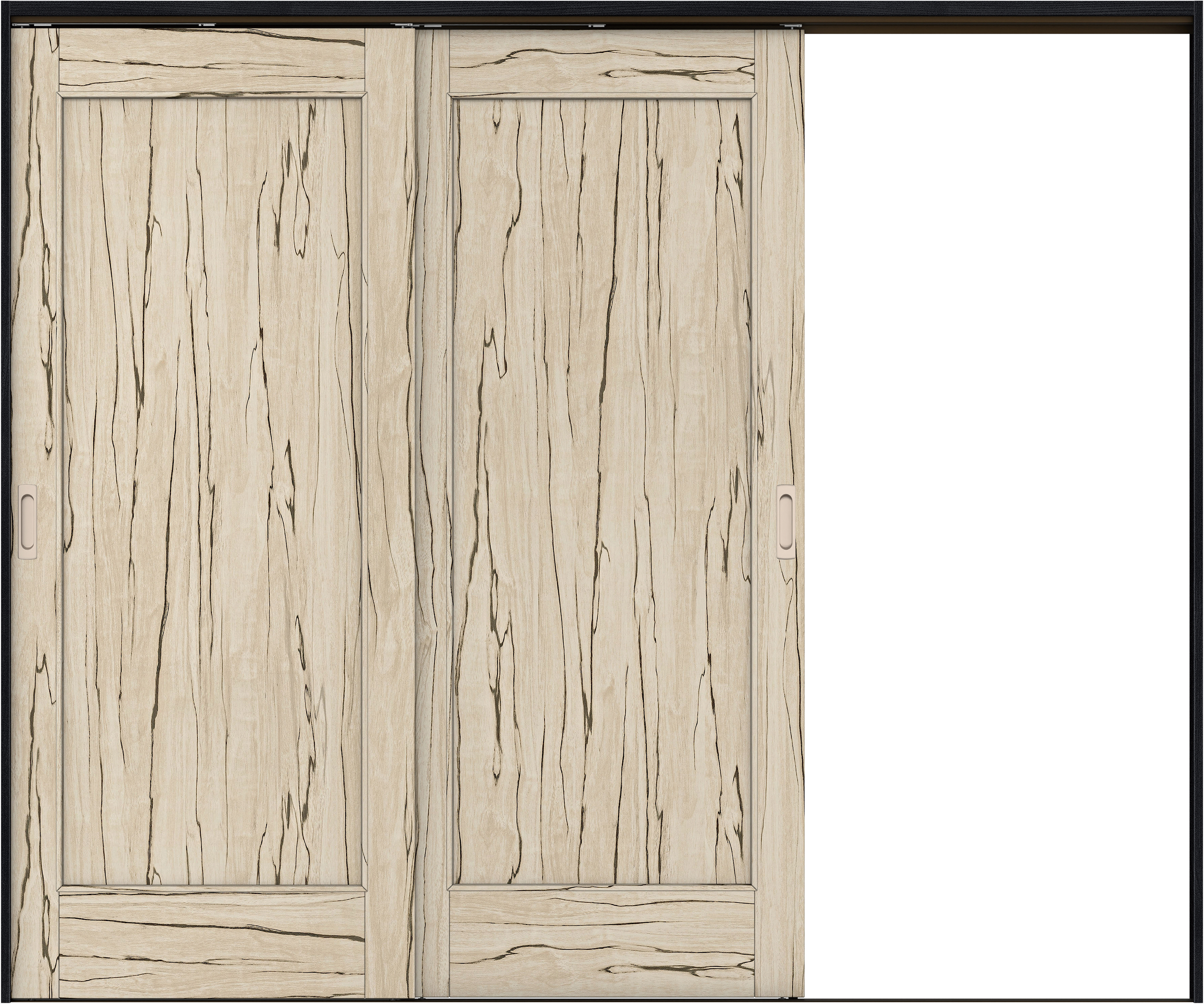 リビングドア　イエリア　吊戸・２枚片引　扉セット　０１デザイン　２４３７幅用　２０００高　〈スロウベージュ柄〉　右引用　錠なし　ラクラクローズ付用