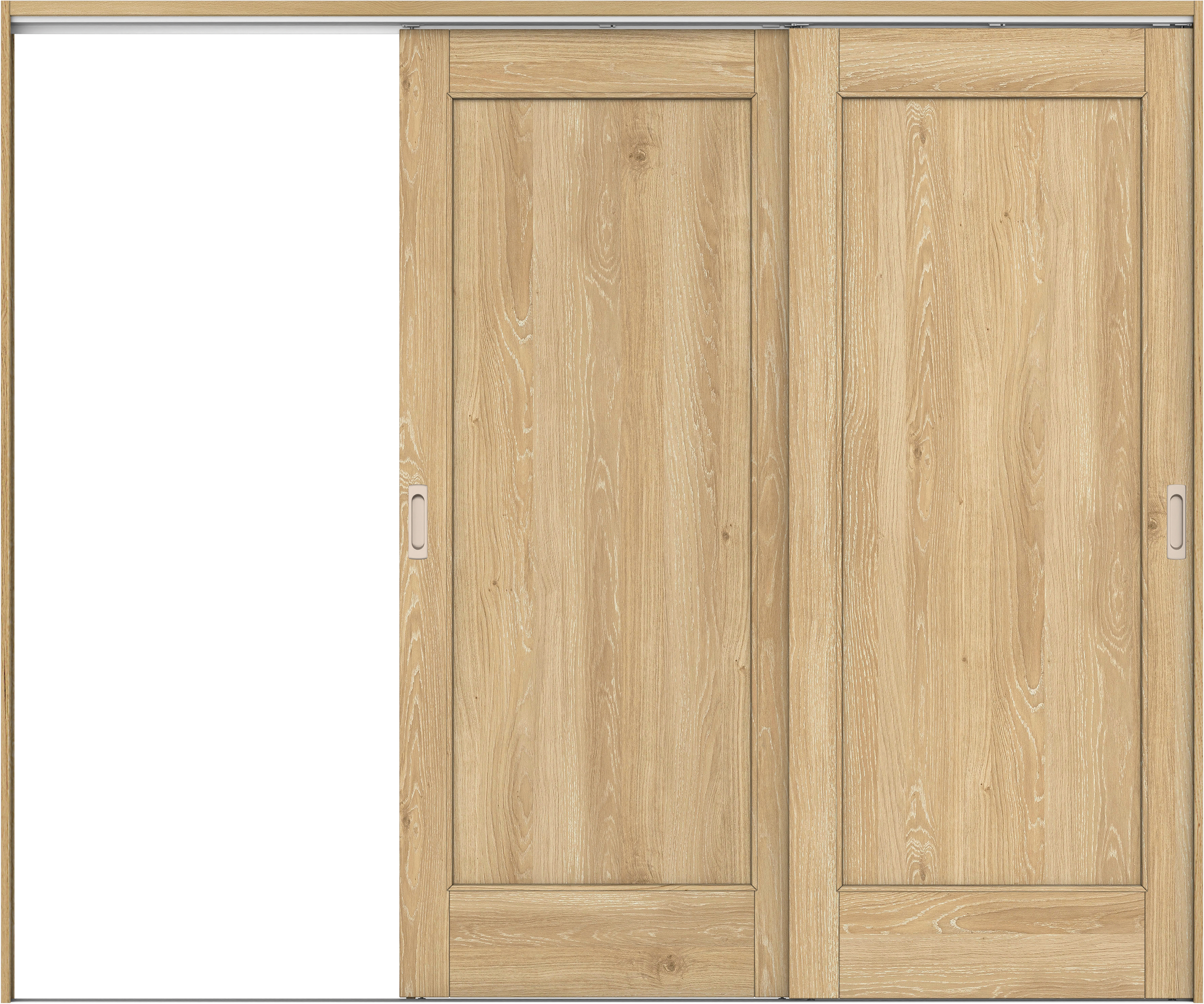 リビングドア　イエリア　吊戸・２枚片引　扉セット　０１デザイン　２４３７幅用　２０００高　〈ミルキーオーカー柄〉　左引用　錠なし　ラクラクローズ付用