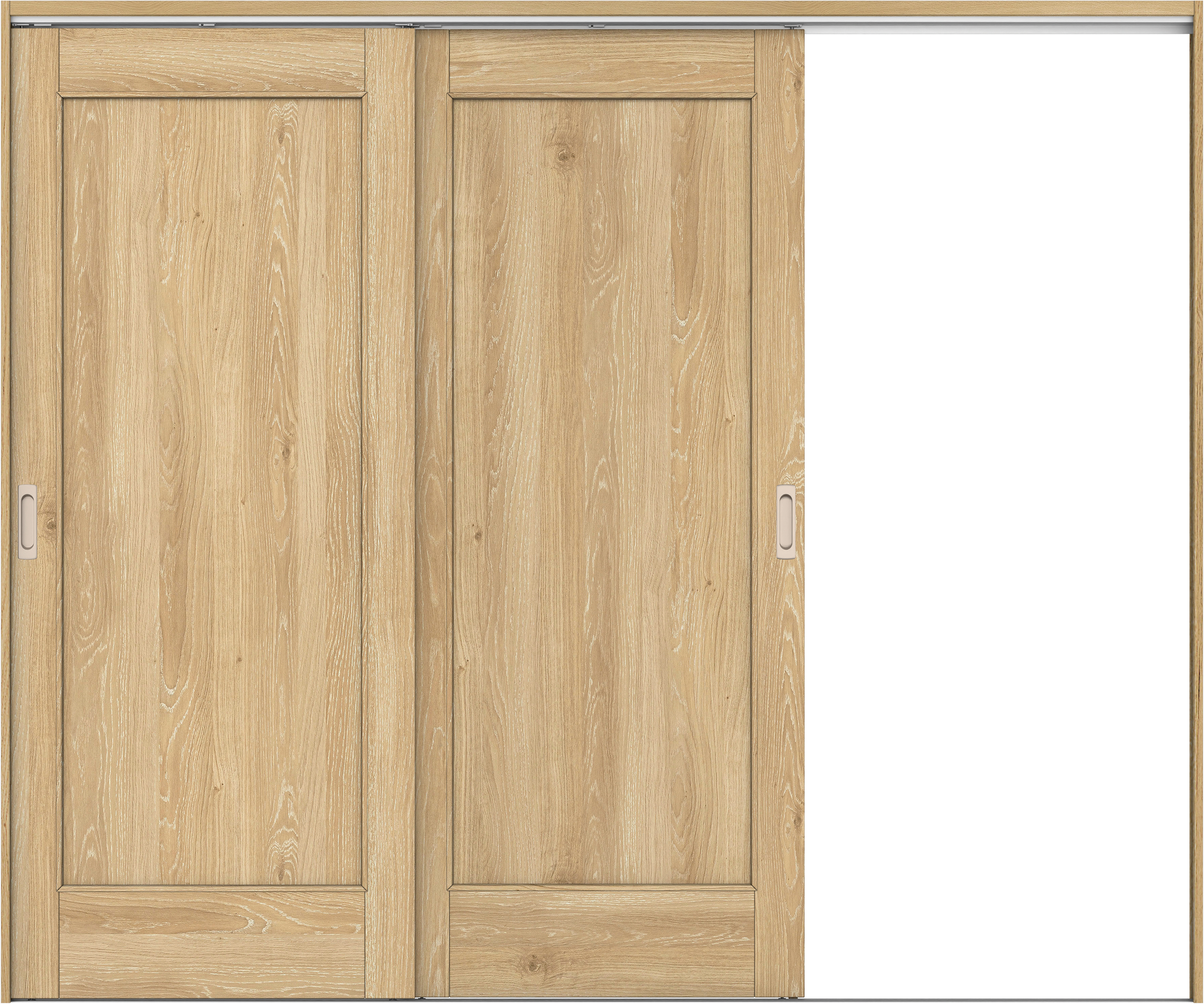 リビングドア　イエリア　吊戸・２枚片引　扉セット　０１デザイン　２４３７幅用　２０００高　〈ミルキーオーカー柄〉　右引用　錠なし　ラクラクローズ付用