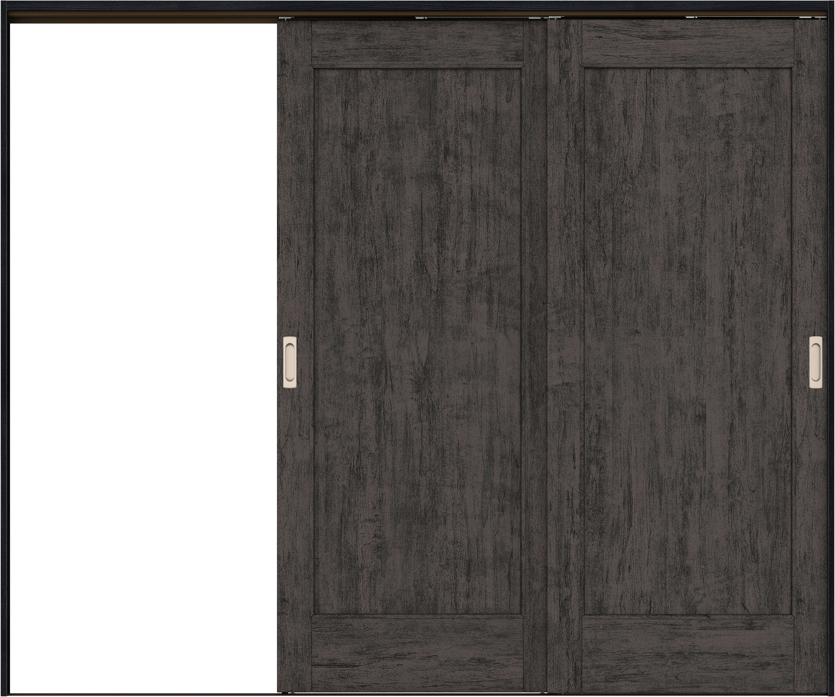 リビングドア　イエリア　吊戸・２枚片引　扉セット　０１デザイン　２４３７幅用　２０００高　〈ドライブラック柄〉　左引用　錠なし　ラクラクローズ付用