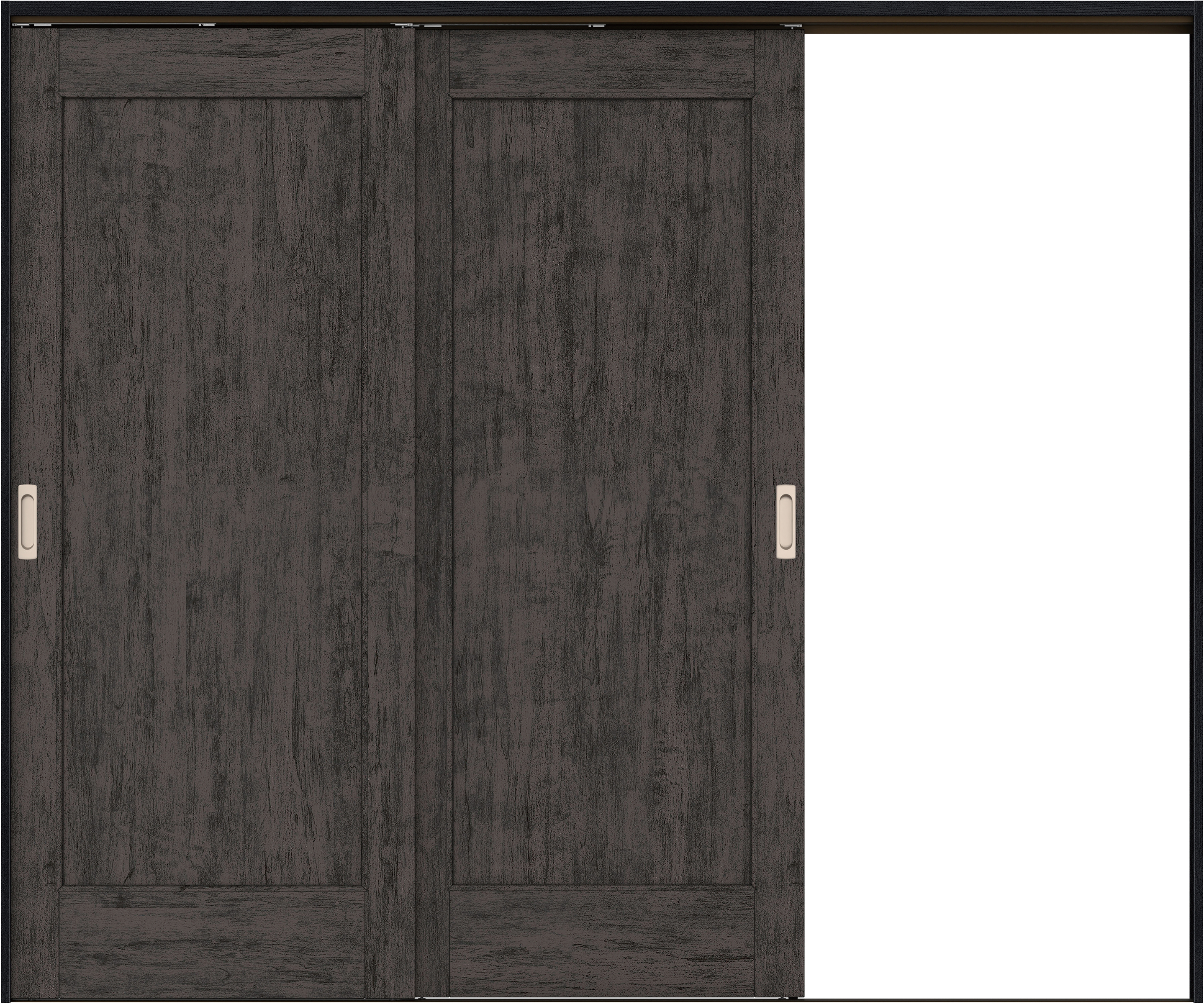 リビングドア　イエリア　吊戸・２枚片引　扉セット　０１デザイン　２４３７幅用　２０００高　〈ドライブラック柄〉　右引用　錠なし　ラクラクローズ付用