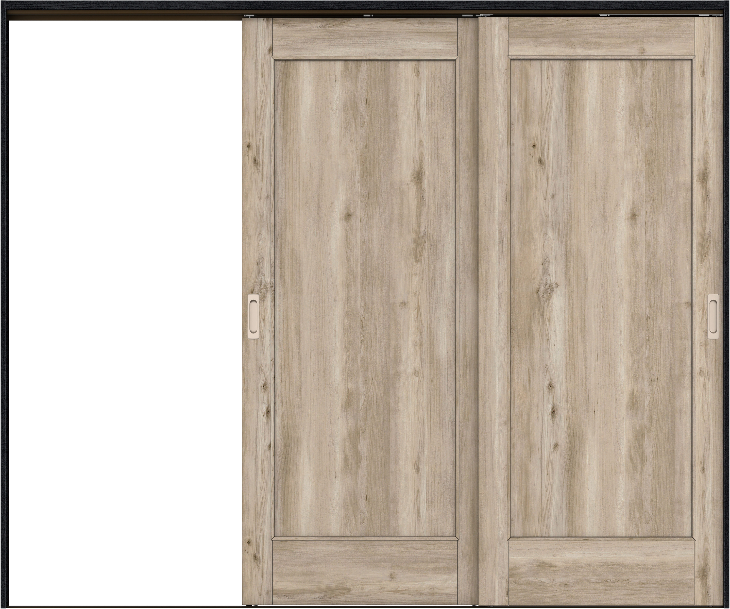 リビングドア　イエリア　吊戸・２枚片引　扉セット　０１デザイン　２４３７幅用　２０００高　〈スモークグレー柄〉　左引用　錠なし　ラクラクローズ付用