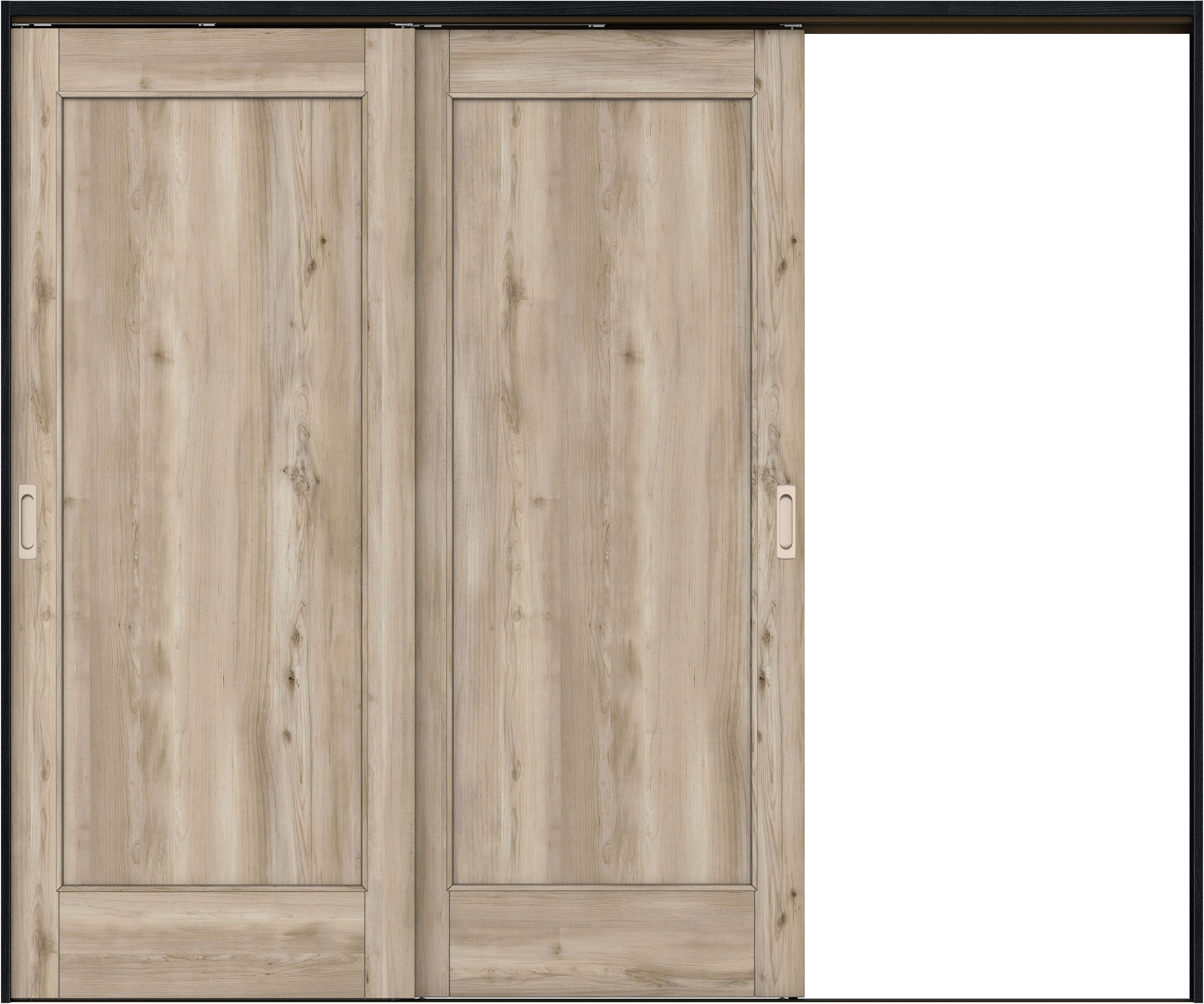 リビングドア　イエリア　吊戸・２枚片引　扉セット　０１デザイン　２４３７幅用　２０００高　〈スモークグレー柄〉　右引用　錠なし　ラクラクローズ付用