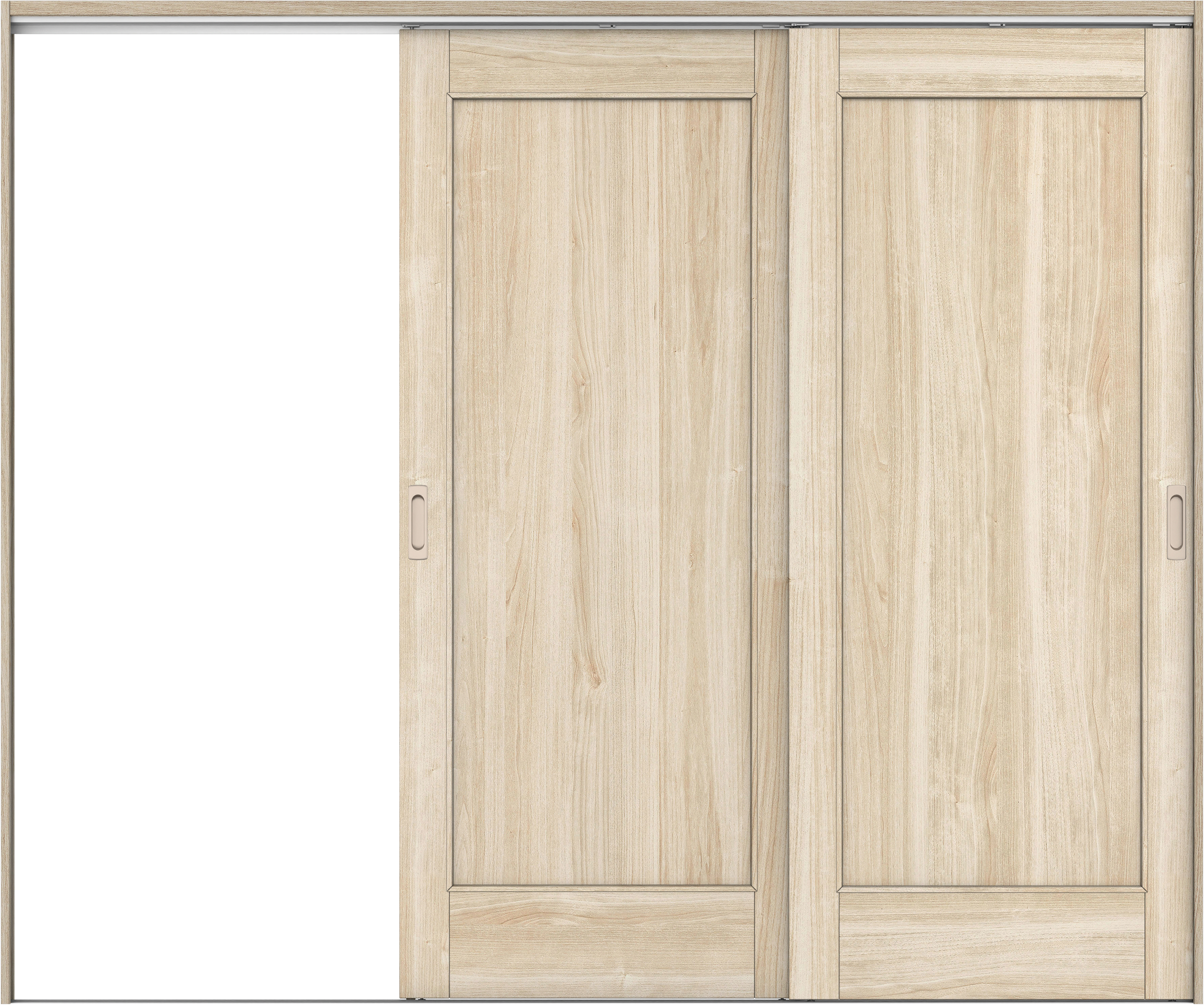 リビングドア　イエリア　吊戸・２枚片引　扉セット　０１デザイン　２４３７幅用　２０００高　〈コットンベージュ柄〉　左引用　錠なし　ラクラクローズ付用