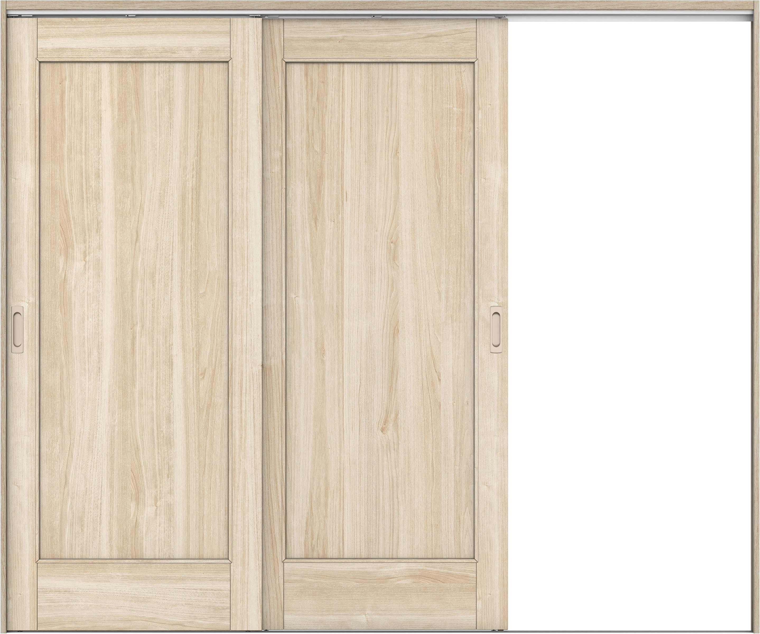 リビングドア　イエリア　吊戸・２枚片引　扉セット　０１デザイン　２４３７幅用　２０００高　〈コットンベージュ柄〉　右引用　錠なし　ラクラクローズ付用