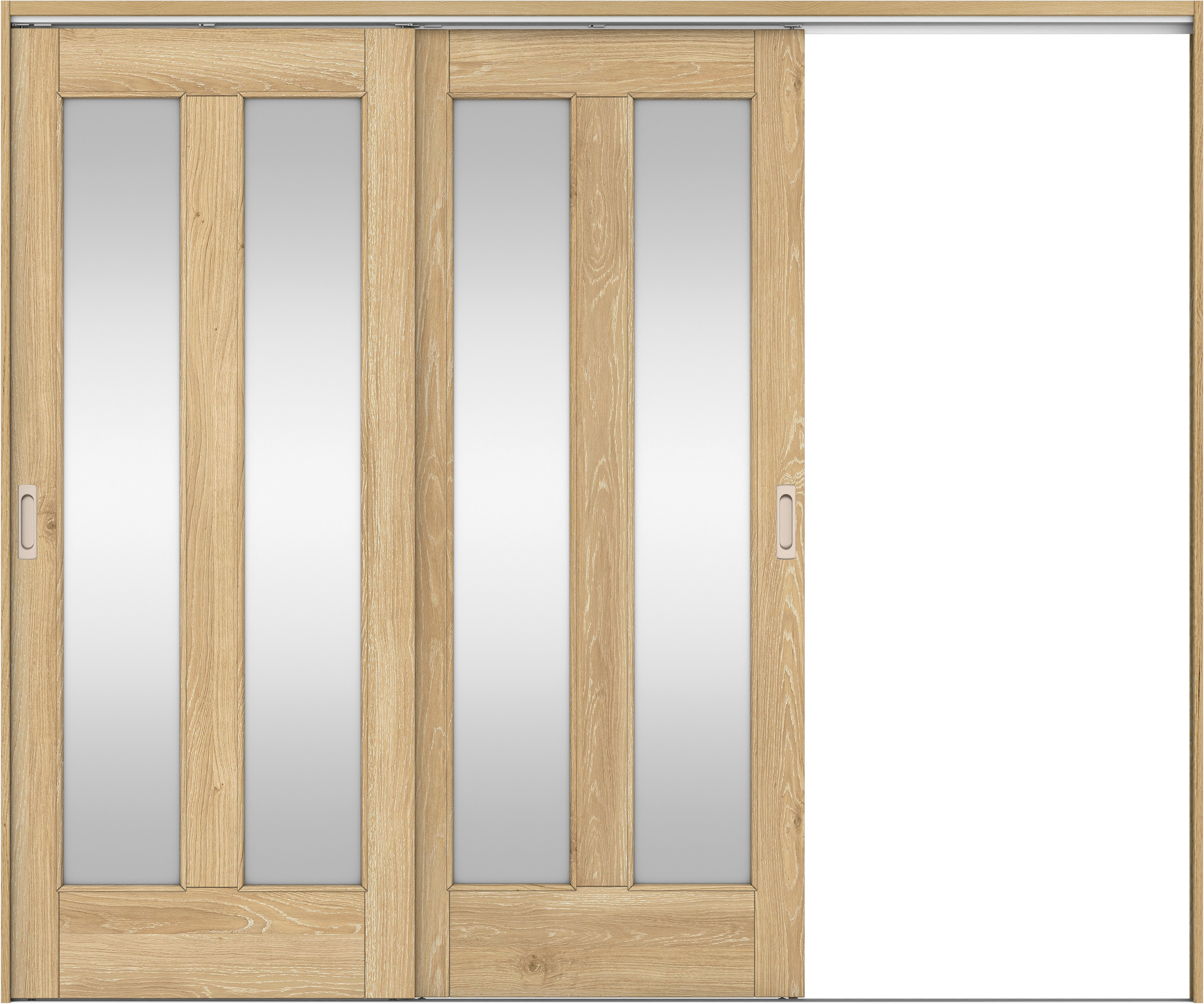 リビングドア　イエリア　吊戸・２枚片引　扉セット　０６デザイン　２４３７幅用　２０００高　〈ミルキーオーカー柄〉　右引用　錠なし　ラクラクローズ付用
