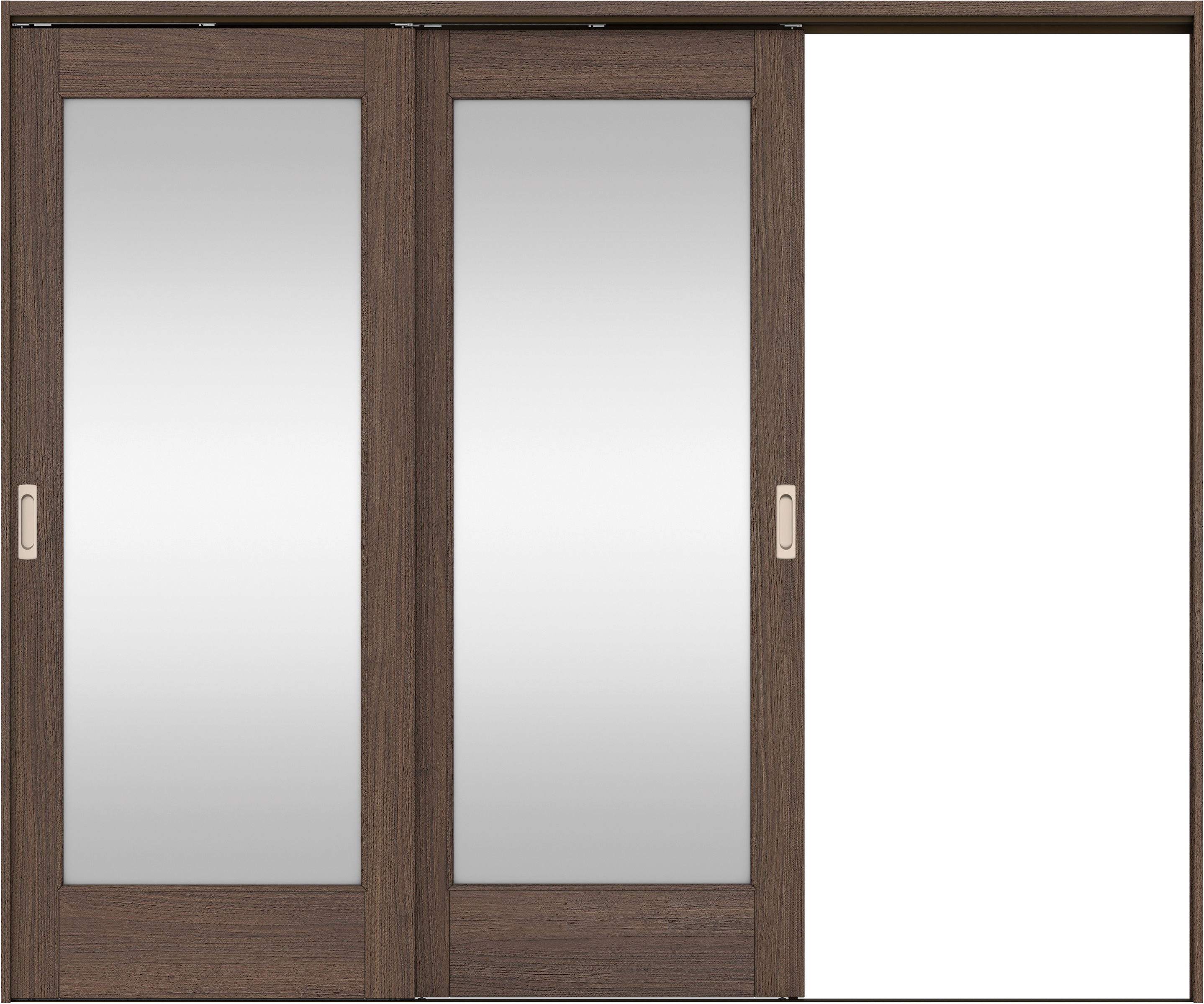 リビングドア　イエリア　吊戸・２枚片引　扉セット　２１デザイン　２４３７幅用　２０００高　〈ダルブラウン柄〉　右引用　錠なし　ラクラクローズ付用