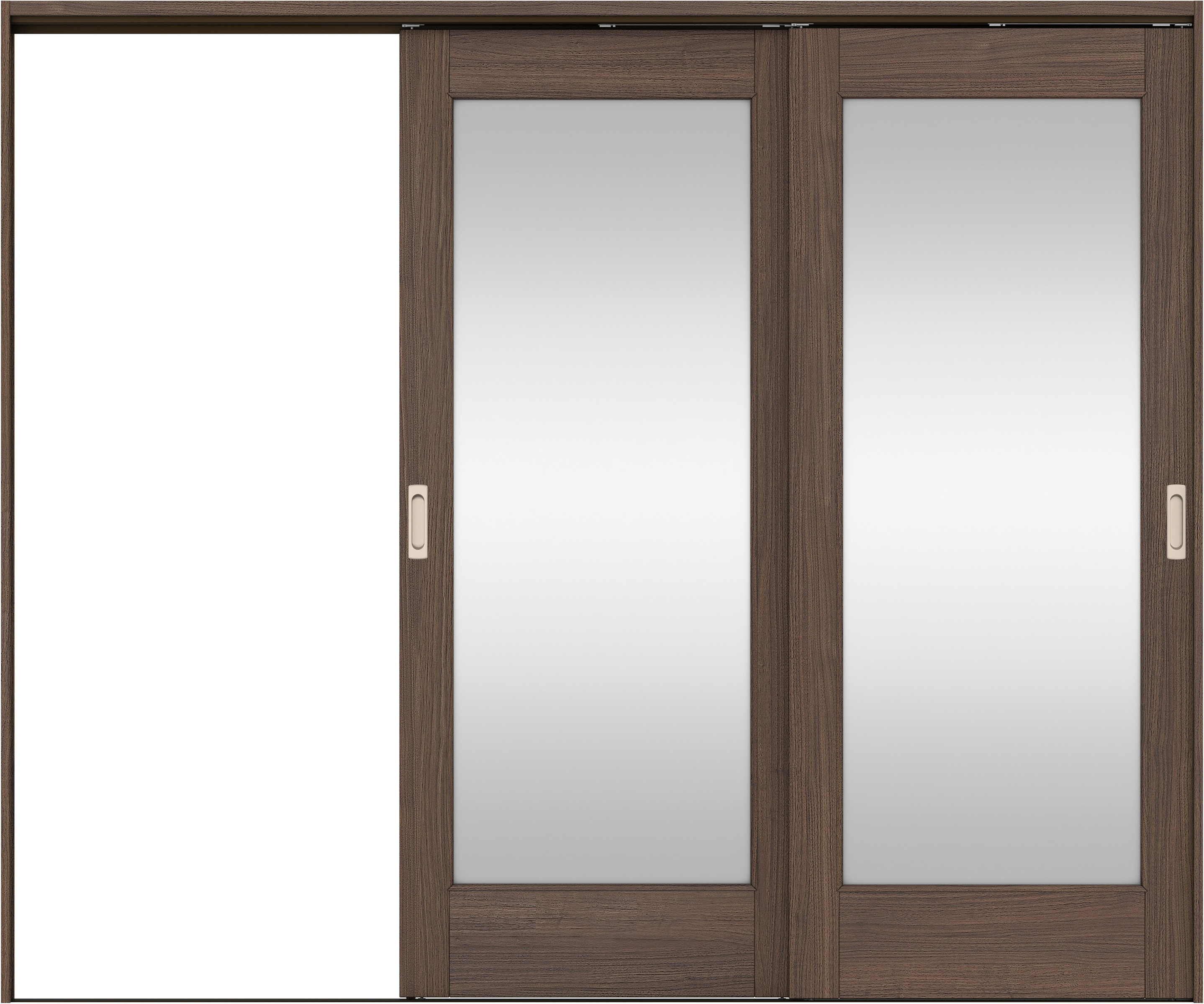 リビングドア　イエリア　吊戸・２枚片引　扉セット　２１デザイン　２４３７幅用　２０００高　〈ダルブラウン柄〉　左引用　錠なし　ラクラクローズ付用