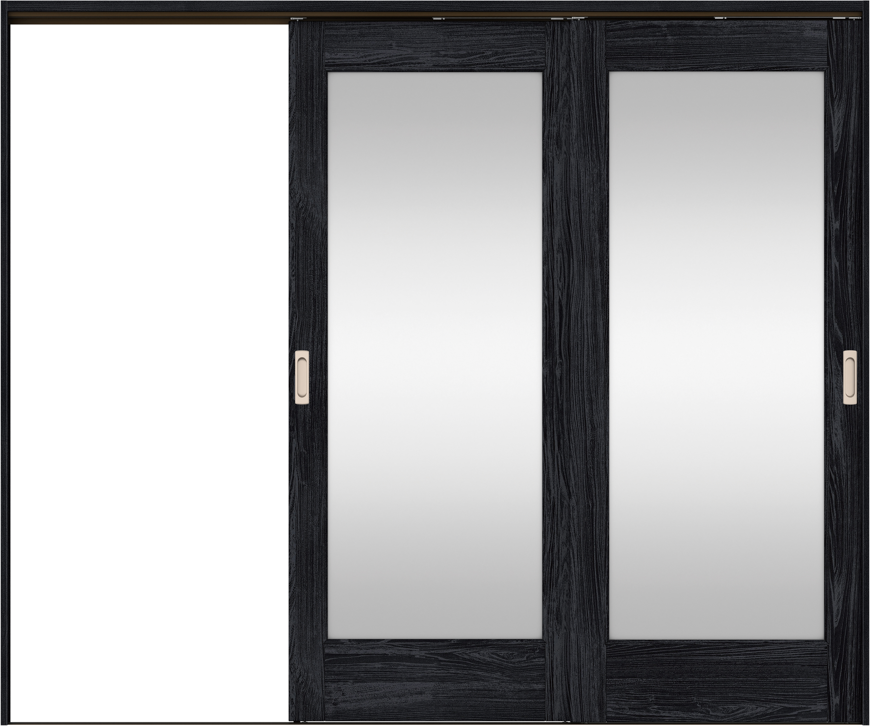 リビングドア　イエリア　吊戸・２枚片引　扉セット　２１デザイン　２４３７幅用　２０００高　〈モスブラック柄〉　左引用　錠なし　ラクラクローズ付用