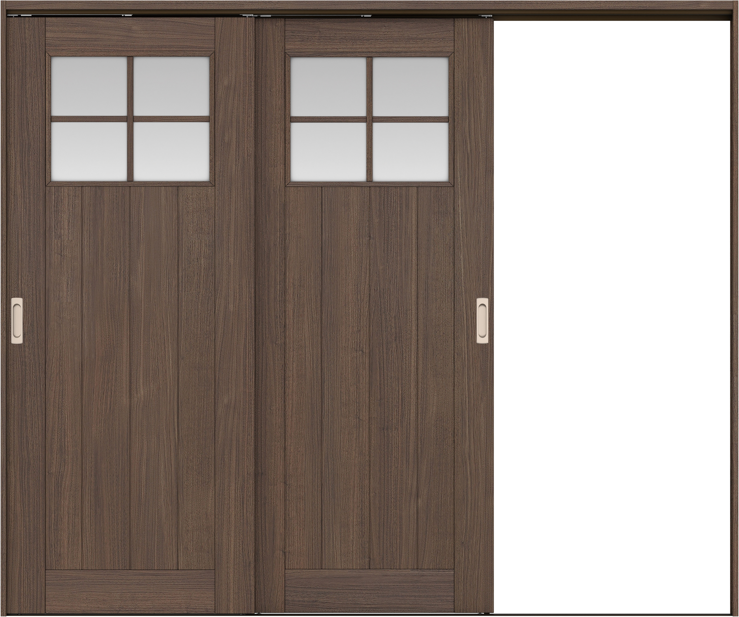 リビングドア　イエリア　吊戸・２枚片引　扉セット　１Ｓデザイン　２４３７幅用　２０００高　〈ダルブラウン柄〉　右引用　錠なし　ラクラクローズ付用