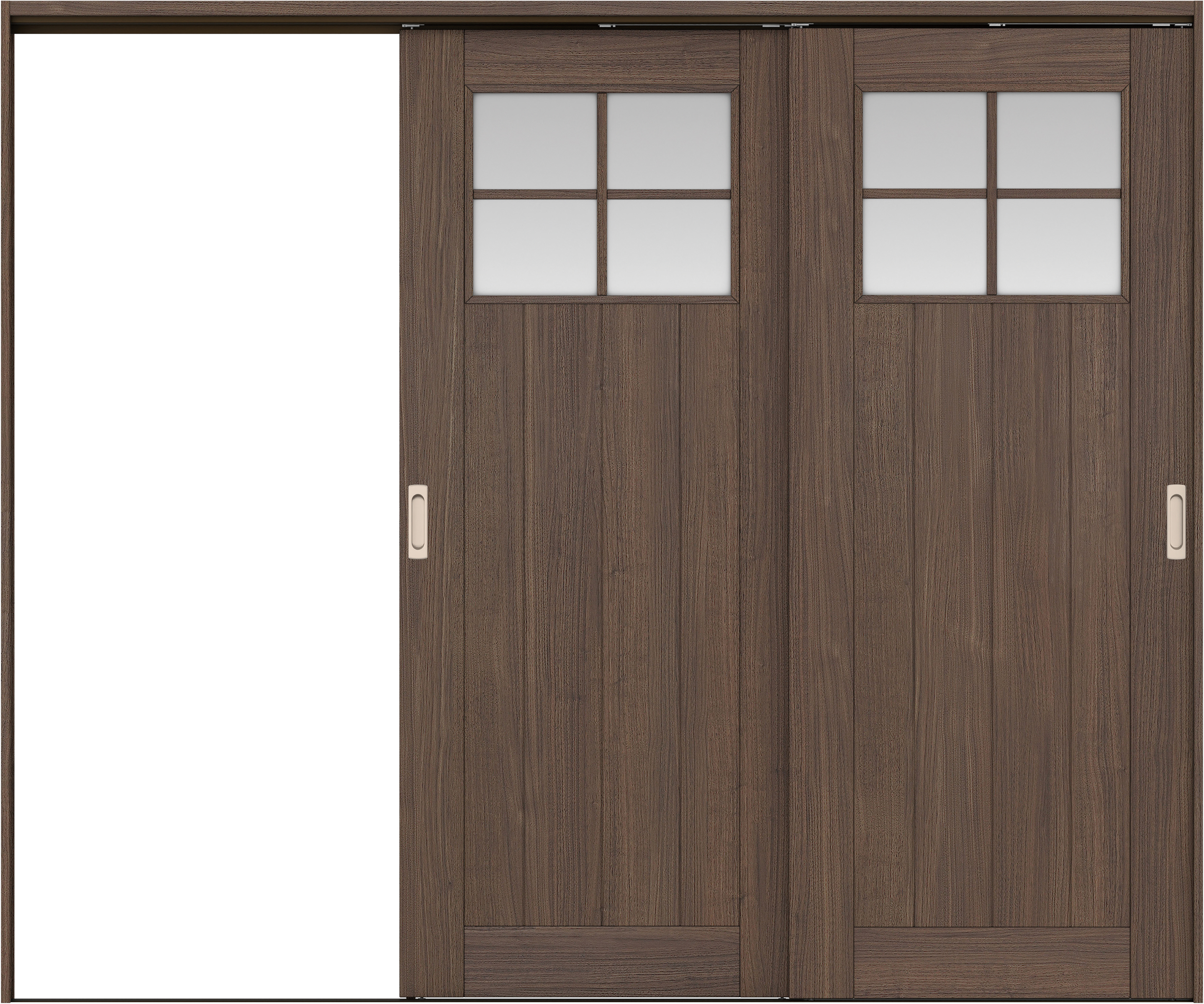 リビングドア　イエリア　吊戸・２枚片引　扉セット　１Ｓデザイン　２４３７幅用　２０００高　〈ダルブラウン柄〉　左引用　錠なし　ラクラクローズ付用