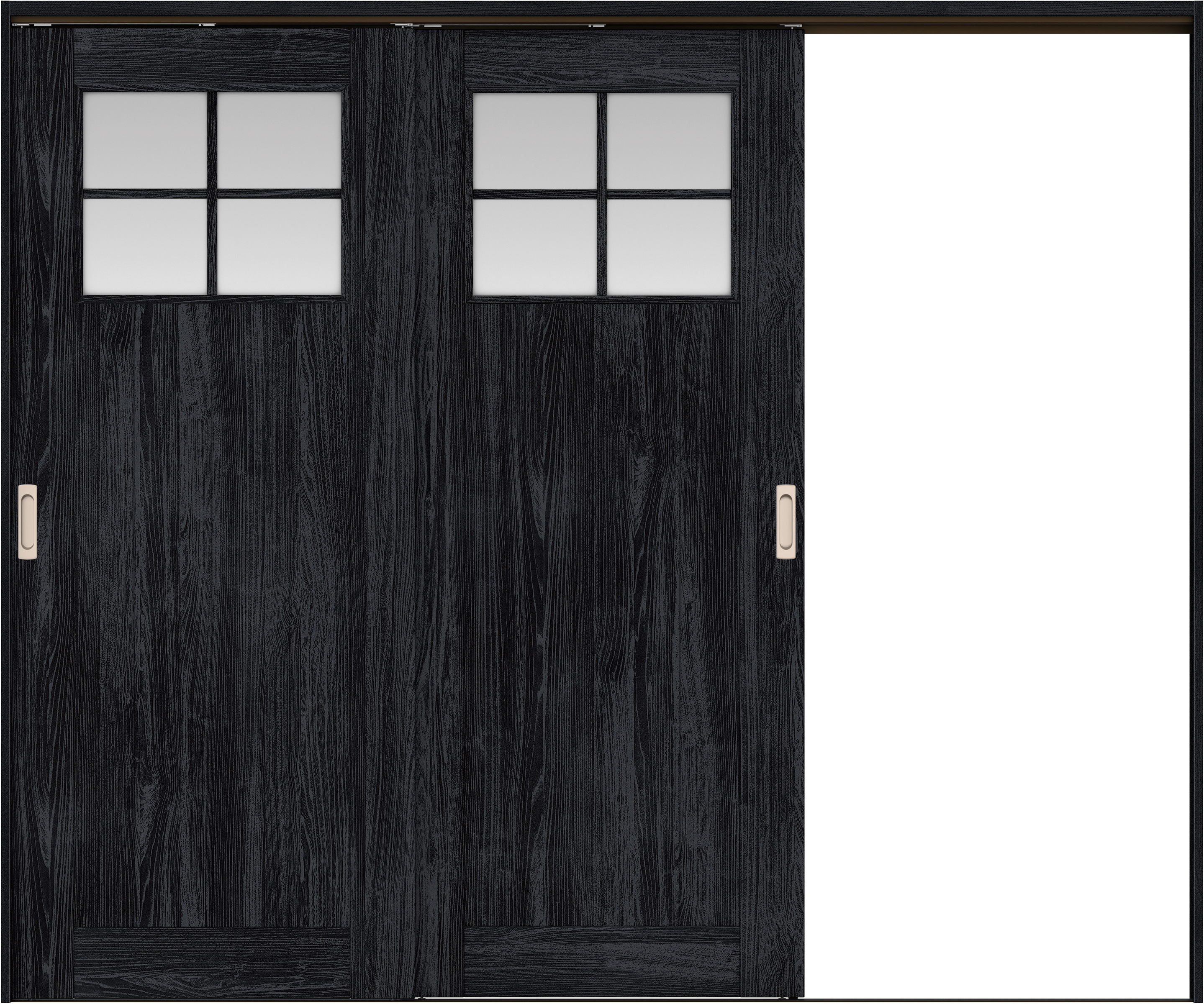 リビングドア　イエリア　吊戸・２枚片引　扉セット　１Ｓデザイン　２４３７幅用　２０００高　〈モスブラック柄〉　右引用　錠なし　ラクラクローズ付用
