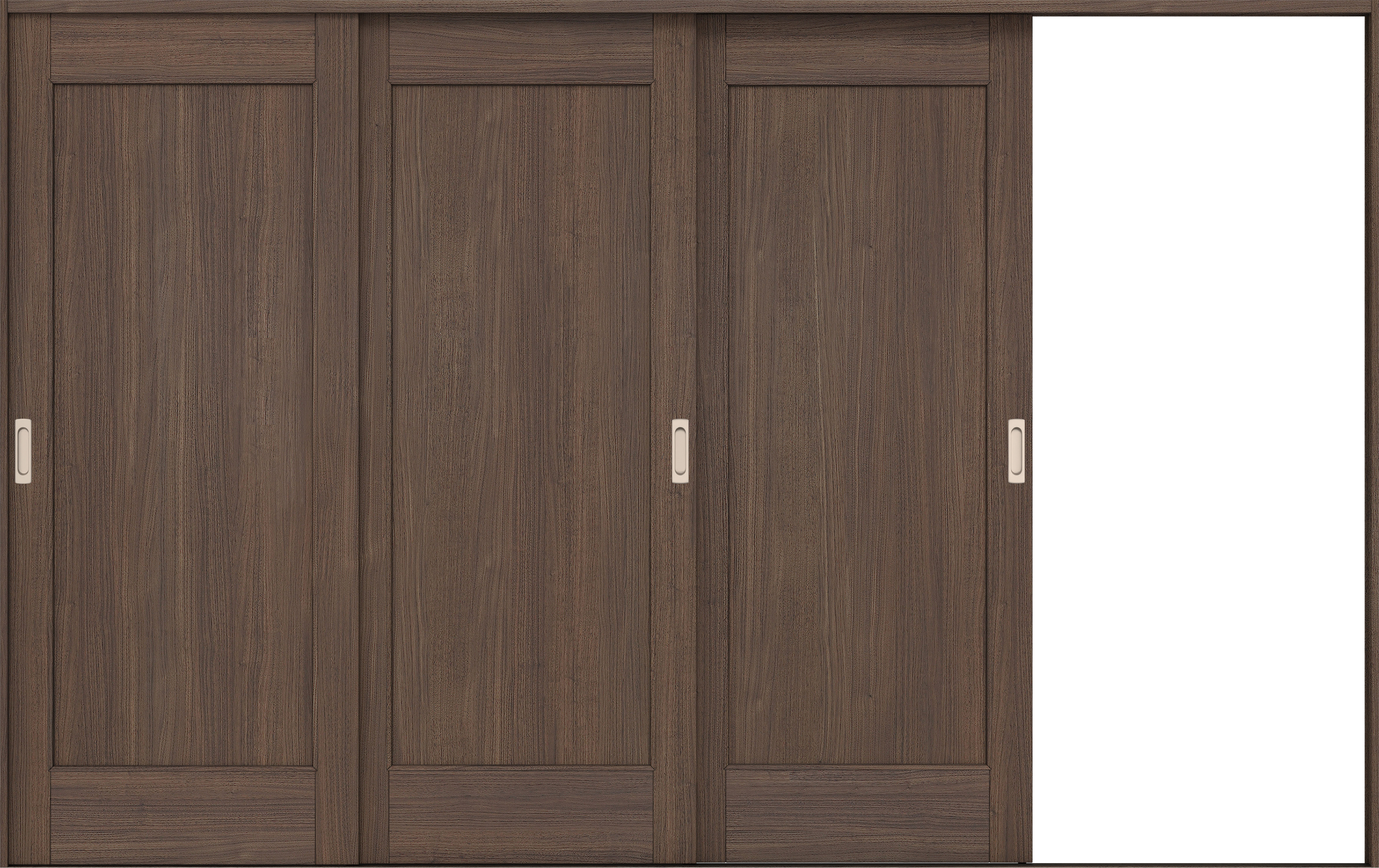 リビングドア　イエリア　引戸・３枚片引　扉セット　０１デザイン　３２２９幅用　２０００高　〈ダルブラウン柄〉　右引用　錠なし　ラクラクローズ付