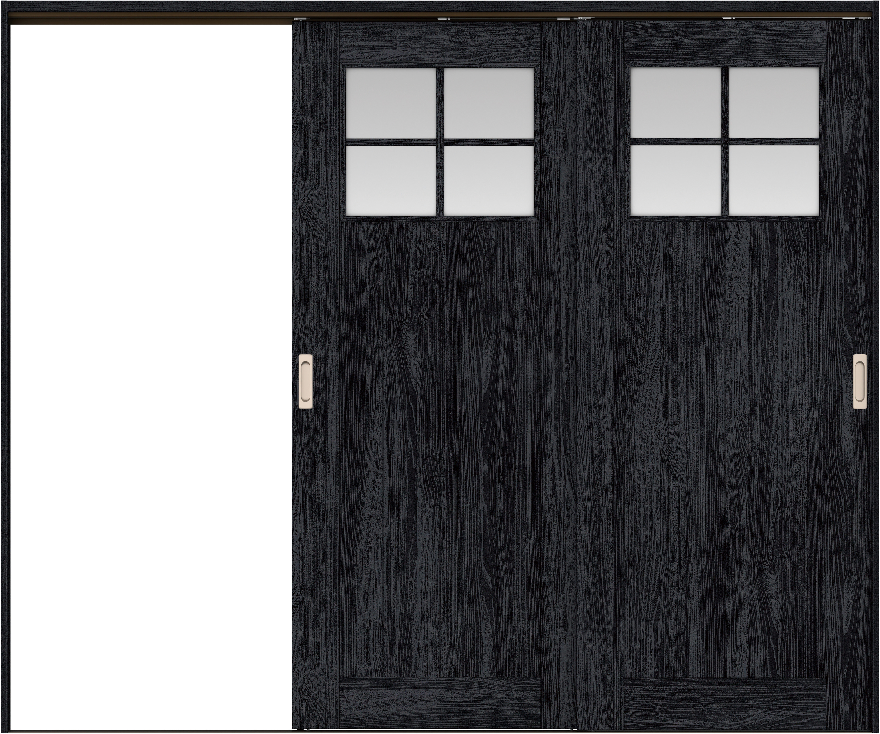 リビングドア　イエリア　吊戸・２枚片引　扉セット　１Ｓデザイン　２４３７幅用　２０００高　〈モスブラック柄〉　左引用　錠なし　ラクラクローズ付用