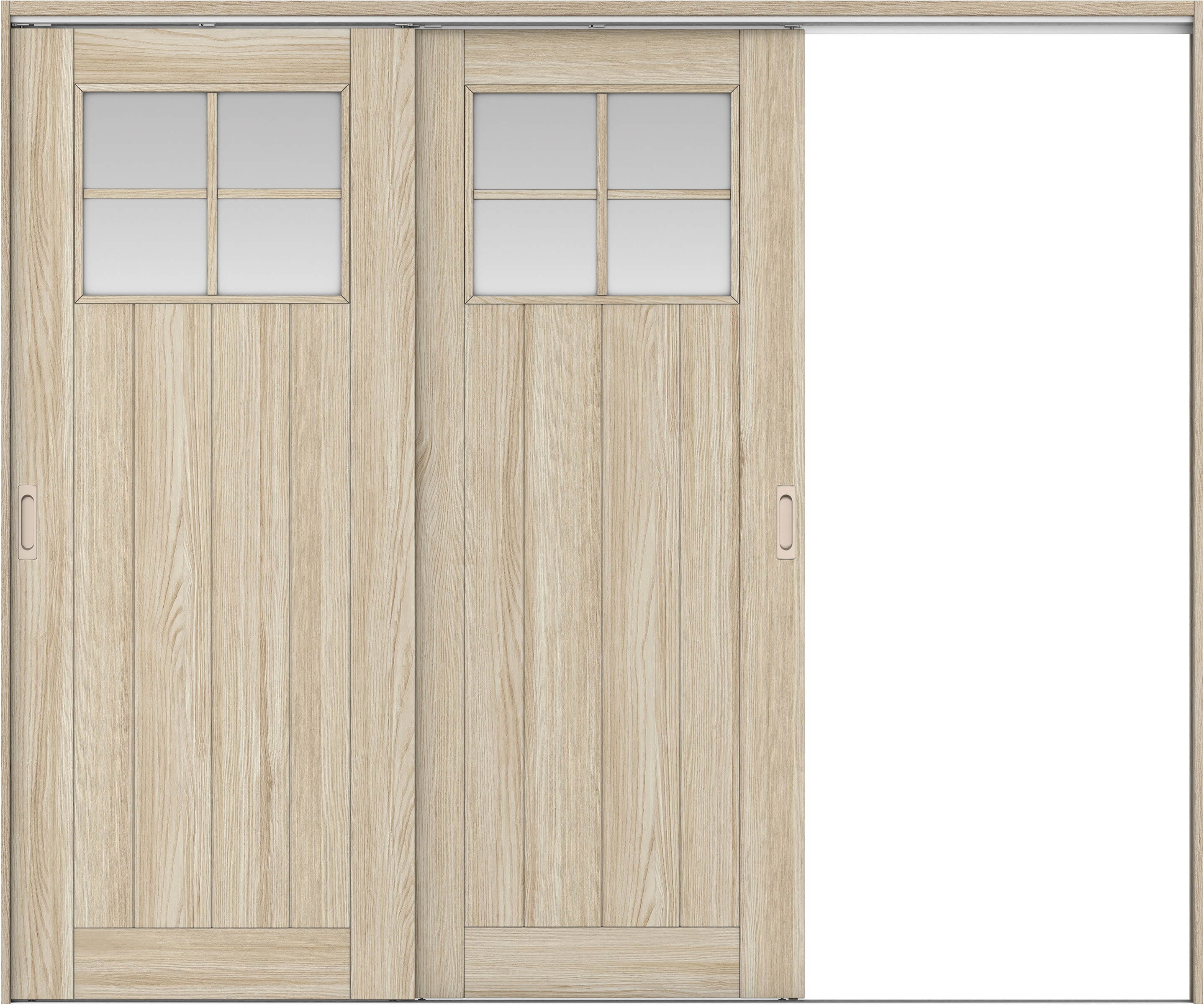 リビングドア　イエリア　吊戸・２枚片引　扉セット　１Ｓデザイン　２４３７幅用　２０００高　〈ソフトグレージュ柄〉　右引用　錠なし　ラクラクローズ付用