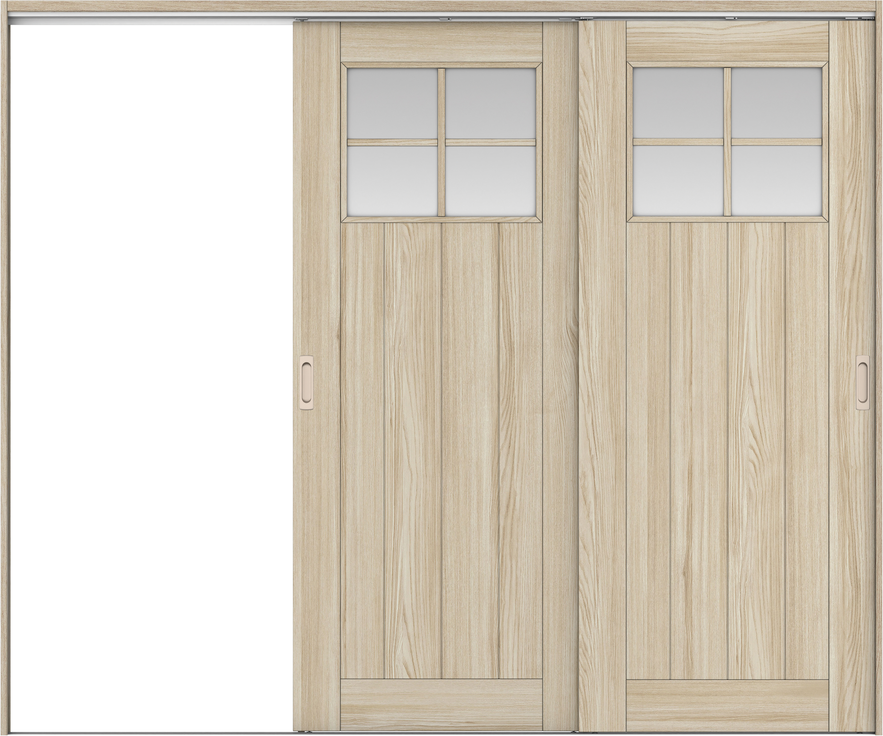 リビングドア　イエリア　吊戸・２枚片引　扉セット　１Ｓデザイン　２４３７幅用　２０００高　〈ソフトグレージュ柄〉　左引用　錠なし　ラクラクローズ付用