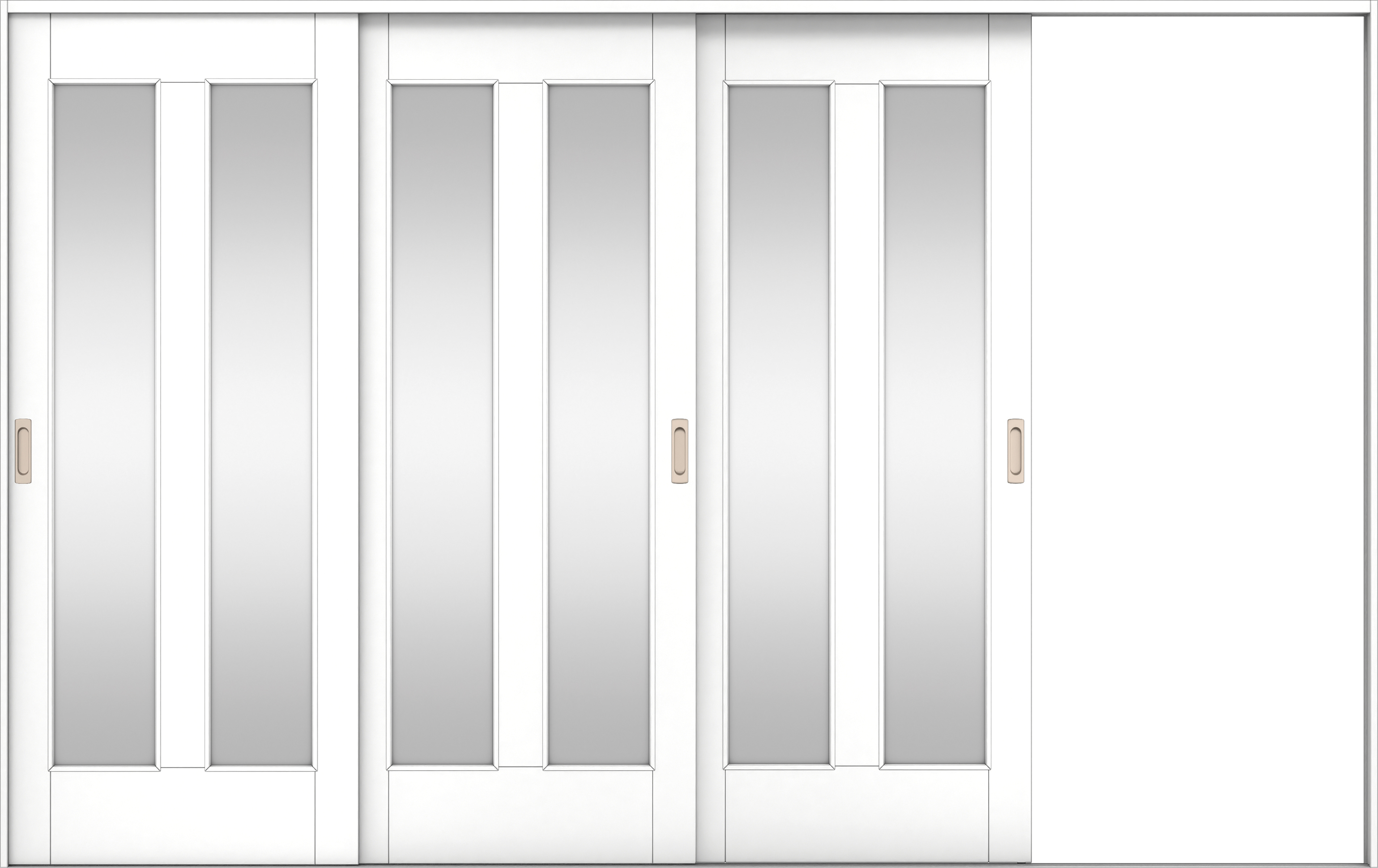 リビングドア　イエリア　引戸・３枚片引　扉セット　０６デザイン　３２２９幅用　２０００高　〈パウダーホワイト柄〉　右引用　錠なし　ラクラクローズ付