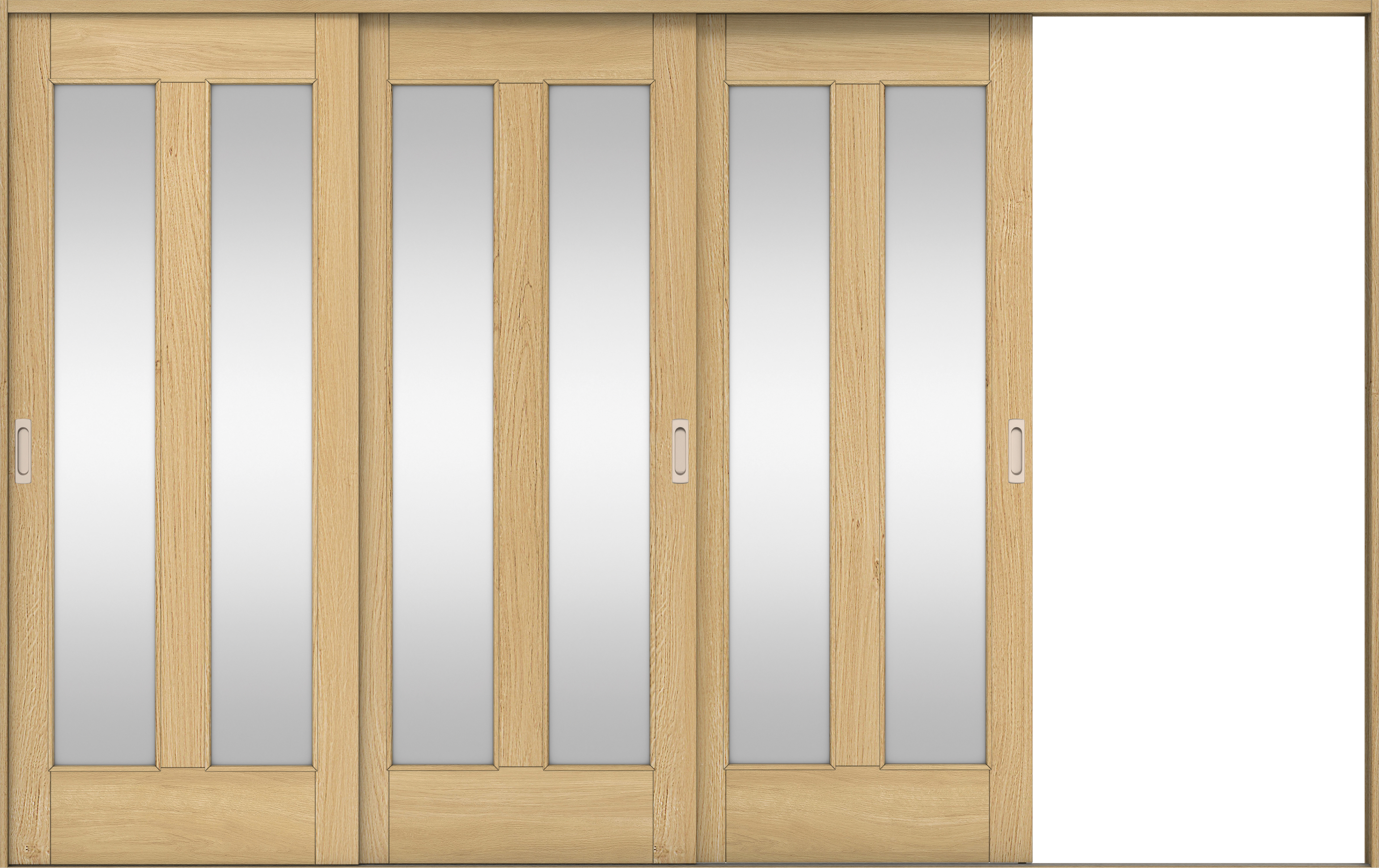 リビングドア　イエリア　引戸・３枚片引　扉セット　０６デザイン　３２２９幅用　２０００高　〈ライトオーカー柄〉　右引用　錠なし　ラクラクローズ付