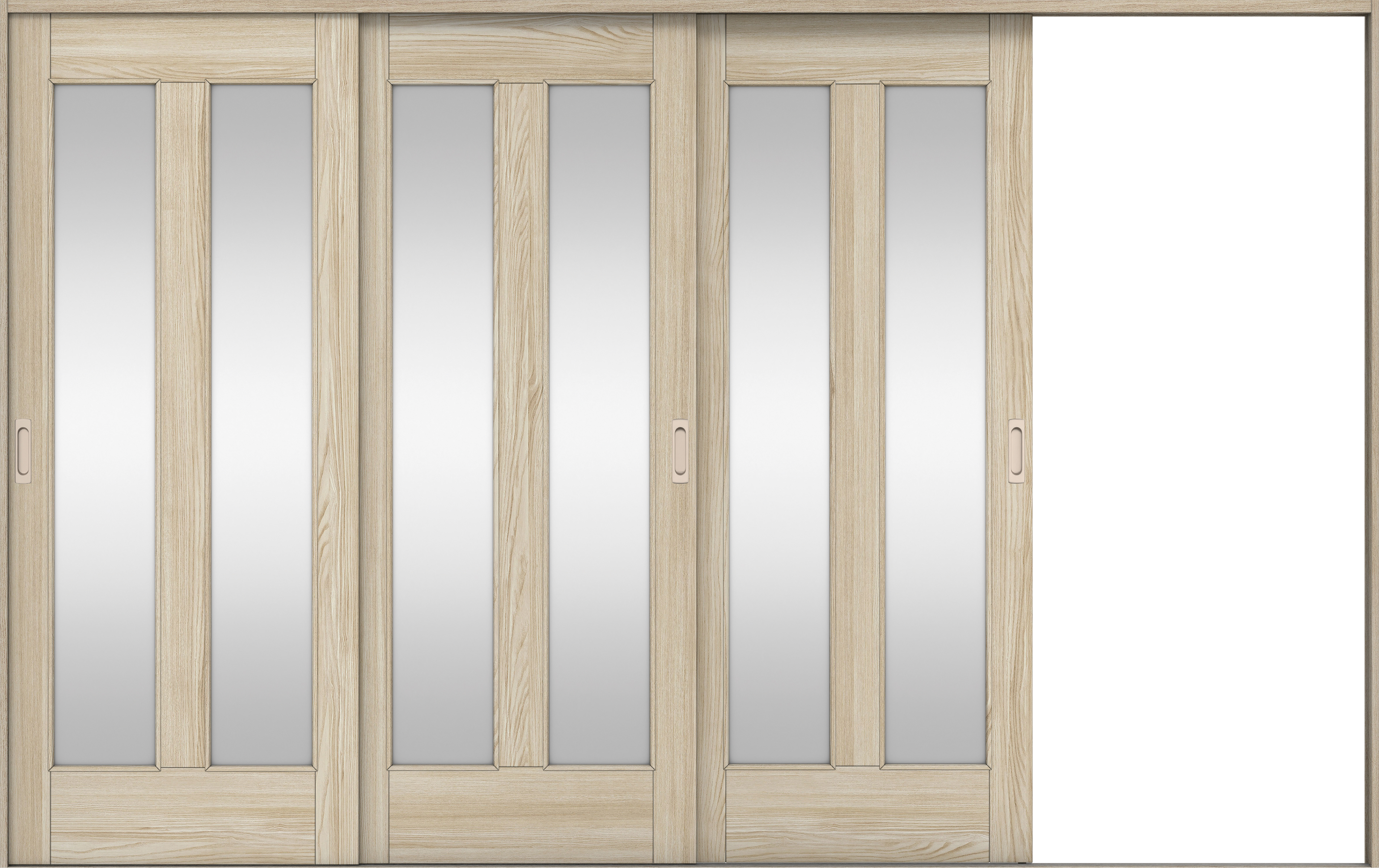 リビングドア　イエリア　引戸・３枚片引　扉セット　０６デザイン　３２２９幅用　２０００高　〈ソフトグレージュ柄〉　右引用　錠なし　ラクラクローズ付