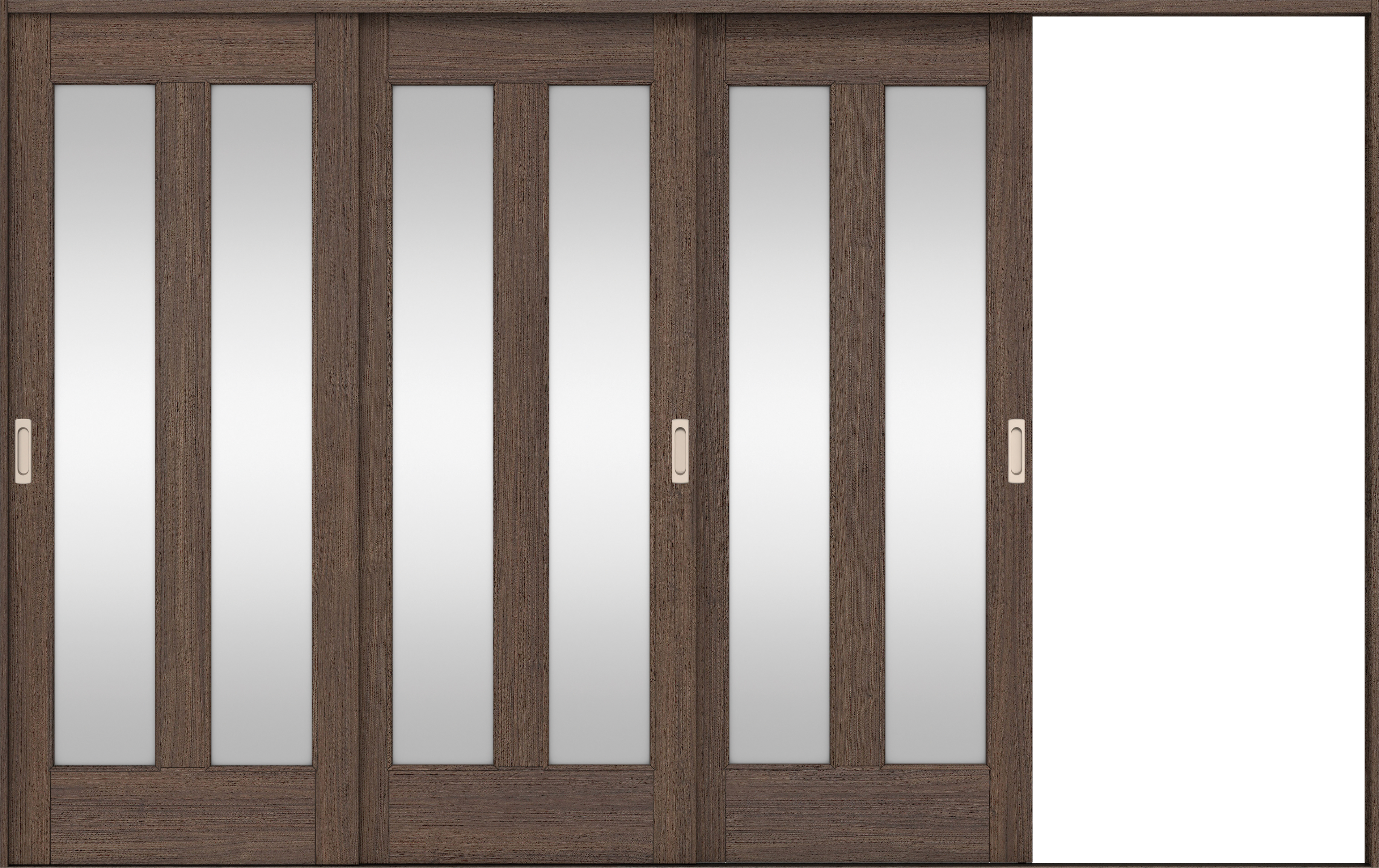リビングドア　イエリア　引戸・３枚片引　扉セット　０６デザイン　３２２９幅用　２０００高　〈ダルブラウン柄〉　右引用　錠なし　ラクラクローズ付
