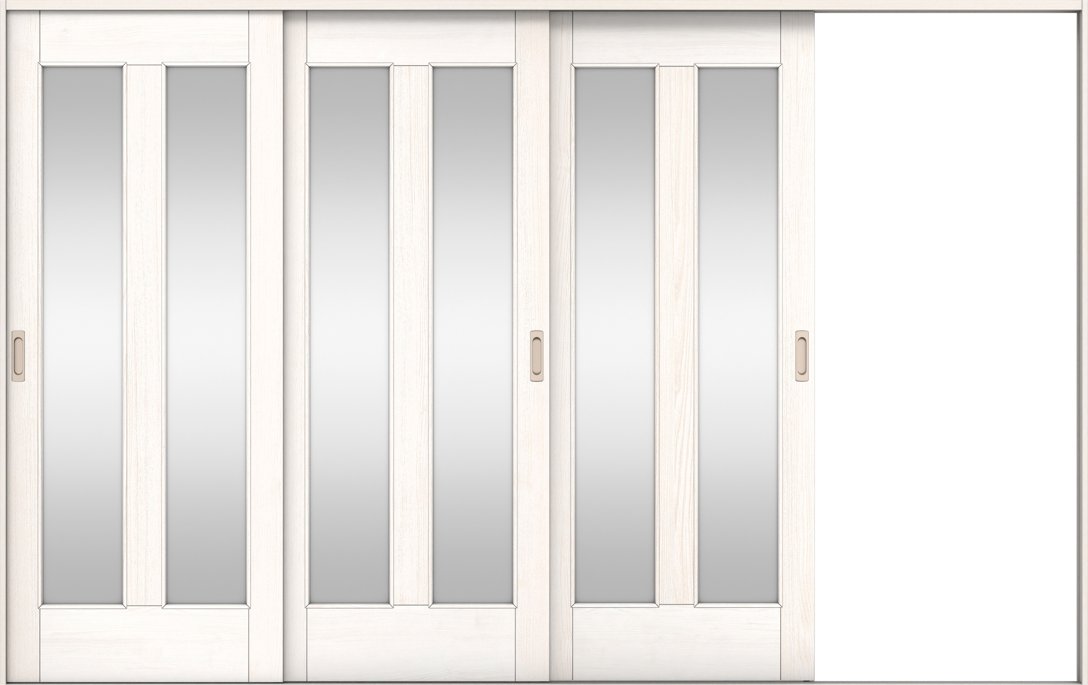 リビングドア　イエリア　引戸・３枚片引　扉セット　０６デザイン　３２２９幅用　２０００高　〈ネオホワイト柄〉　右引用　錠なし　ラクラクローズ付