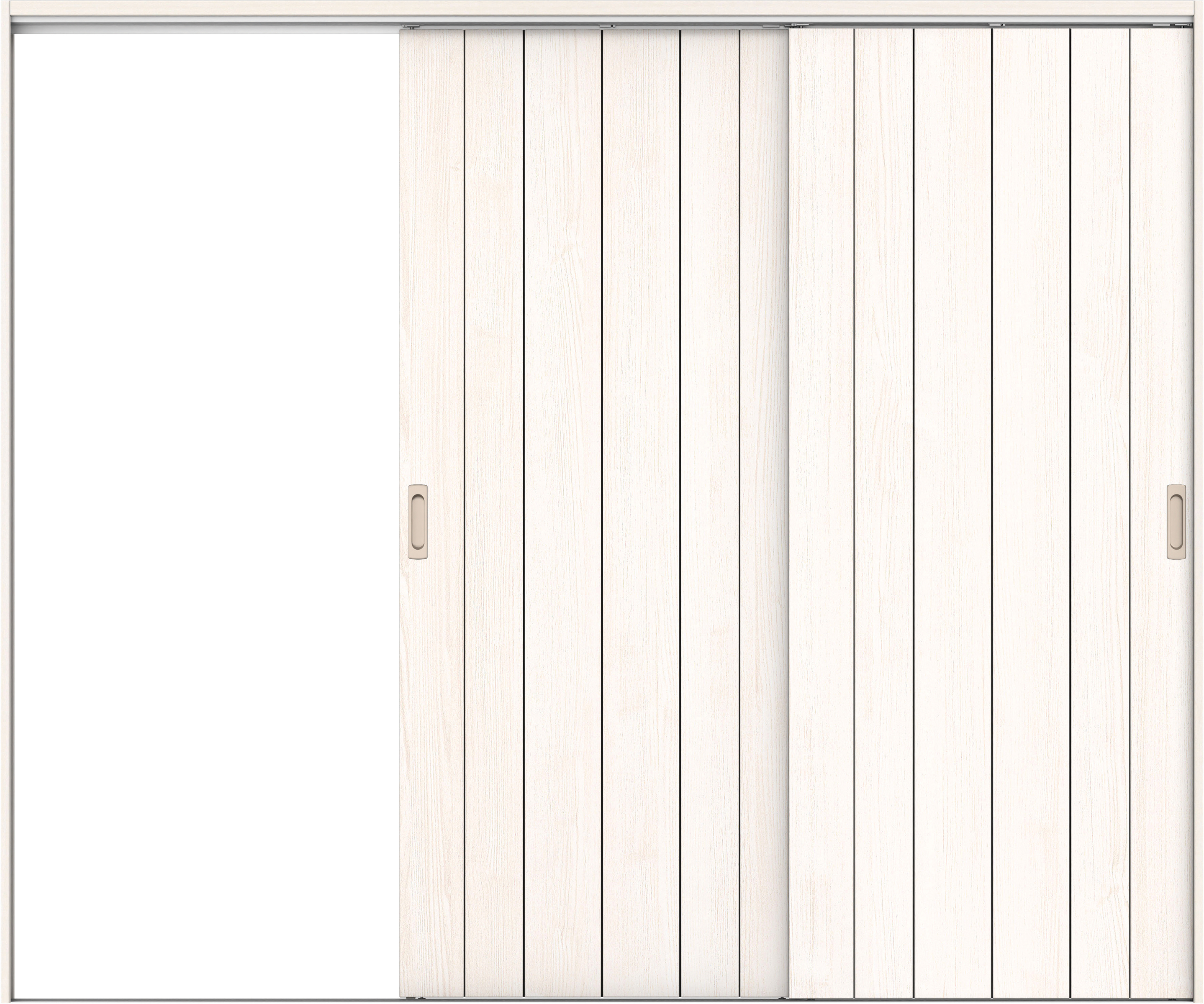 リビングドア　イエリア　吊戸・２枚片引　扉セット　０Ｓデザイン　２４３７幅用　２０００高　〈ネオホワイト柄〉　左引用　錠なし　ラクラクローズ付用