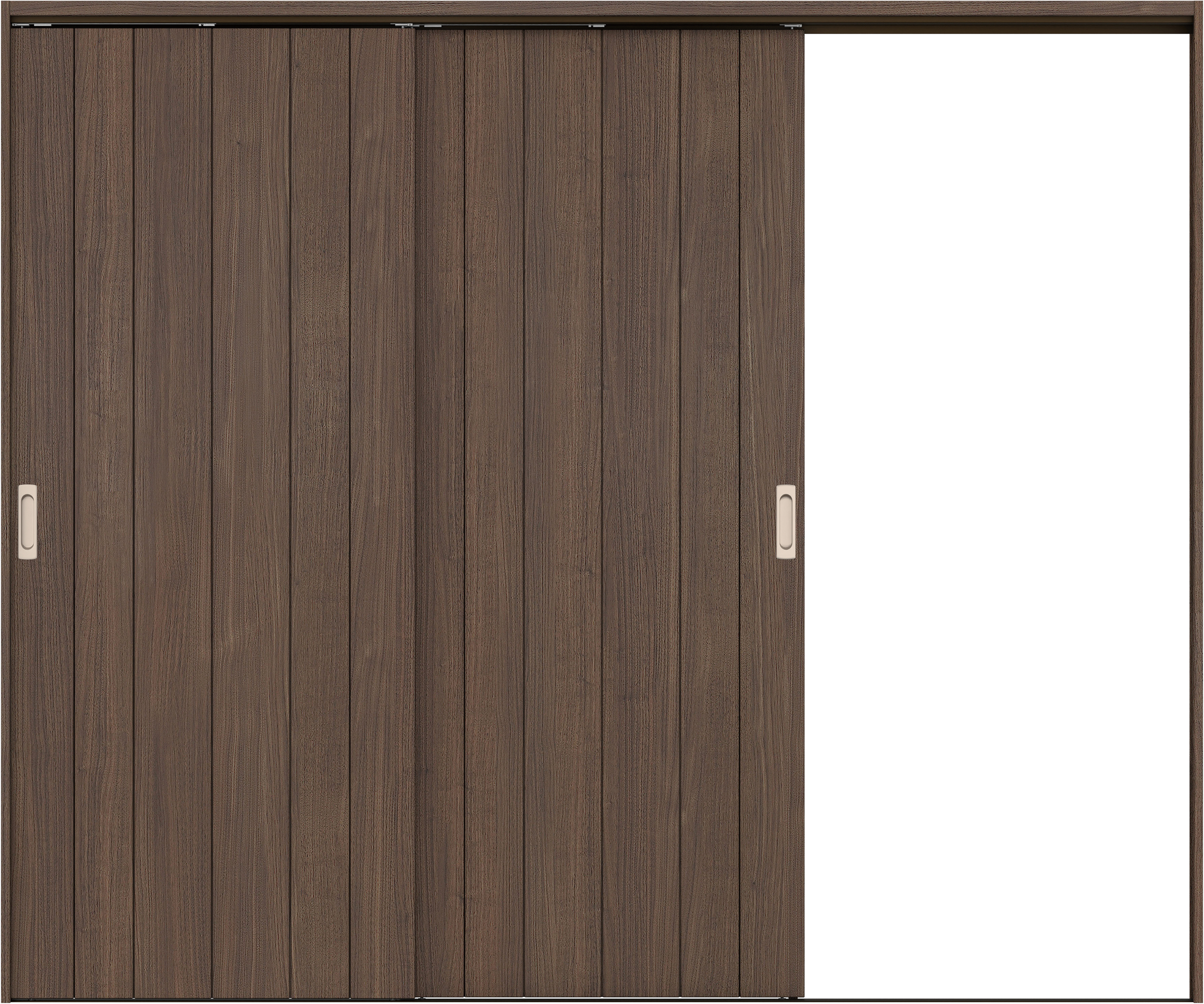 リビングドア　イエリア　吊戸・２枚片引　扉セット　０Ｓデザイン　２４３７幅用　２０００高　〈ダルブラウン柄〉　右引用　錠なし　ラクラクローズ付用