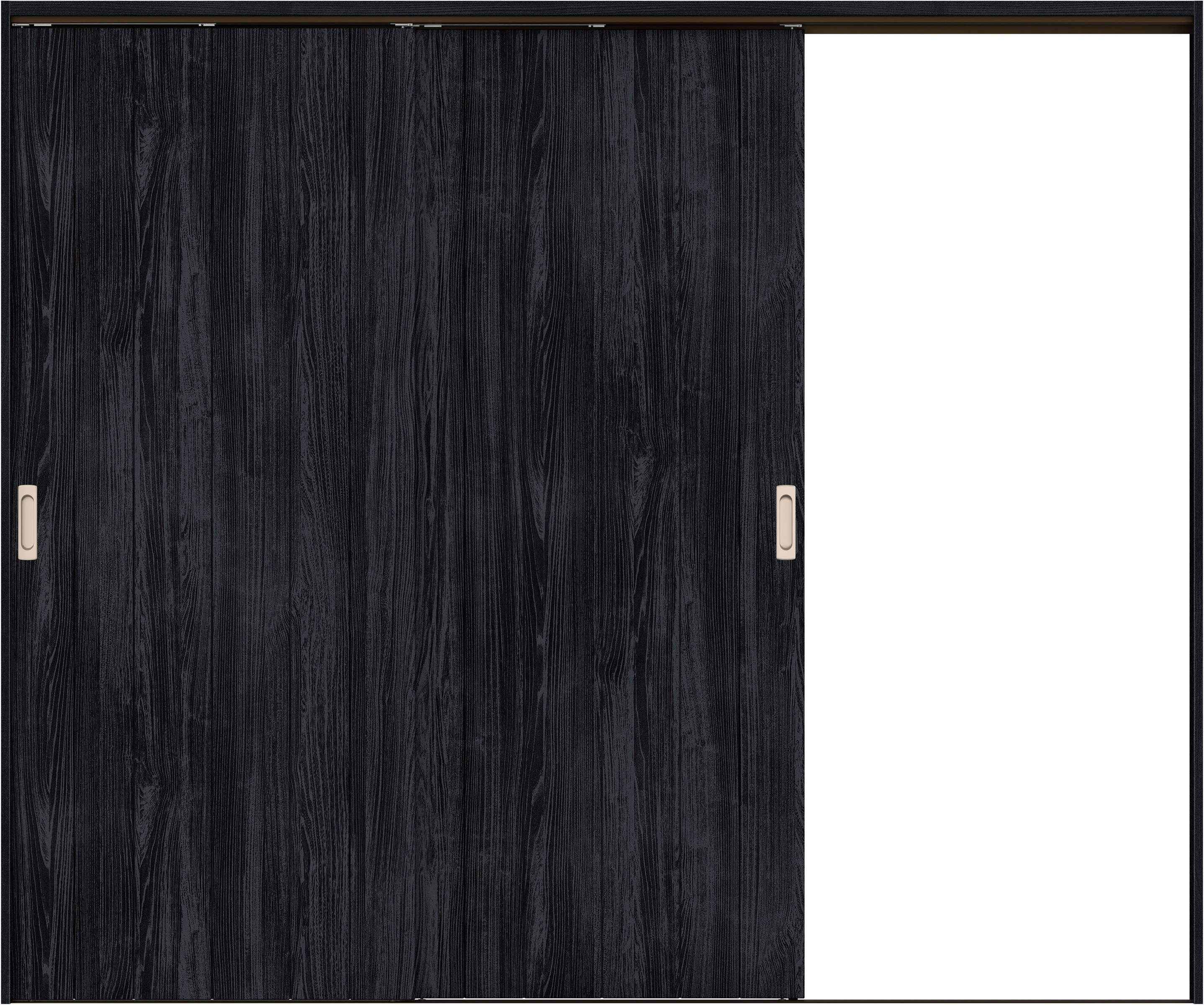 リビングドア　イエリア　吊戸・２枚片引　扉セット　０Ｓデザイン　２４３７幅用　２０００高　〈モスブラック柄〉　右引用　錠なし　ラクラクローズ付用