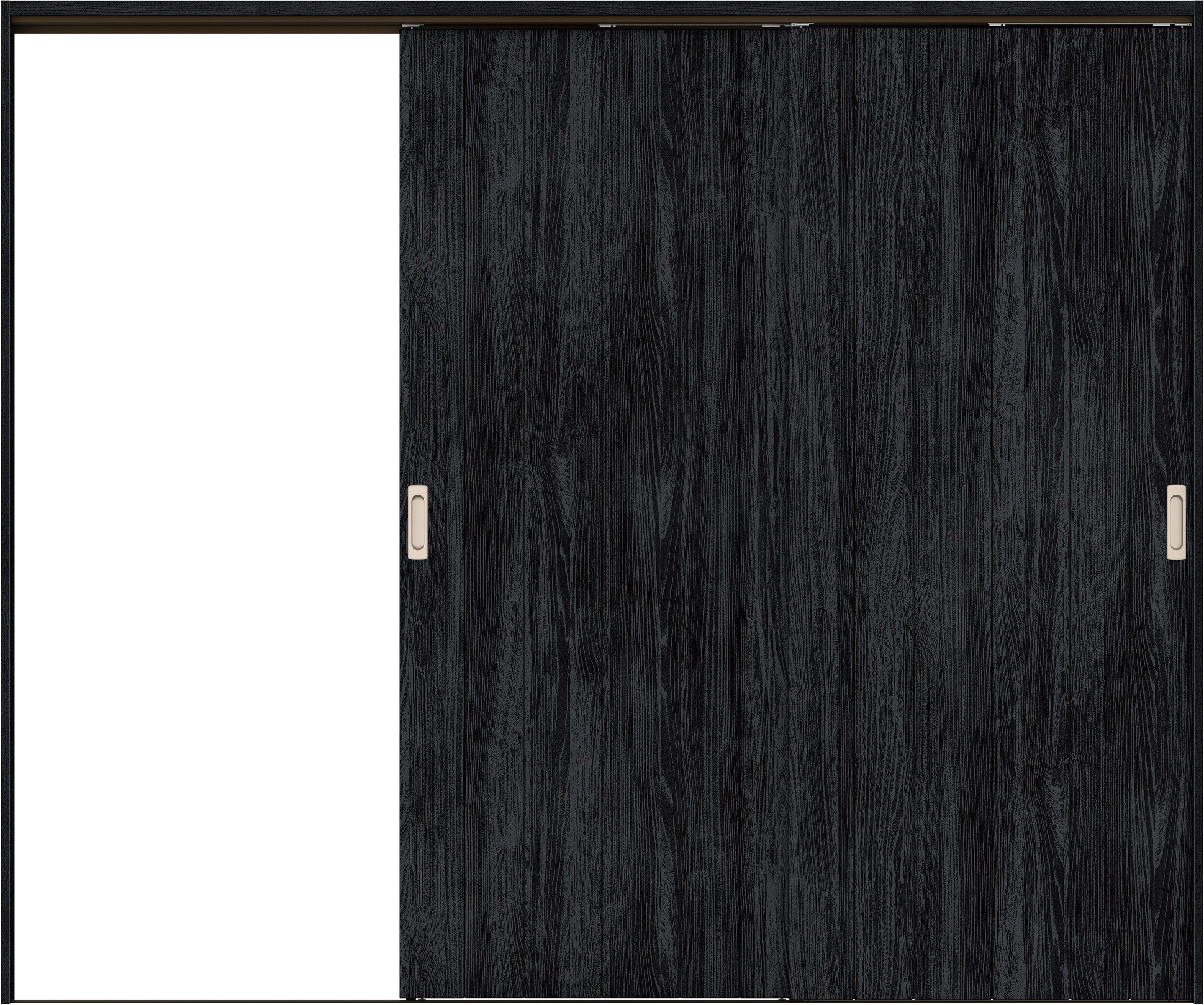 リビングドア　イエリア　吊戸・２枚片引　扉セット　０Ｓデザイン　２４３７幅用　２０００高　〈モスブラック柄〉　左引用　錠なし　ラクラクローズ付用